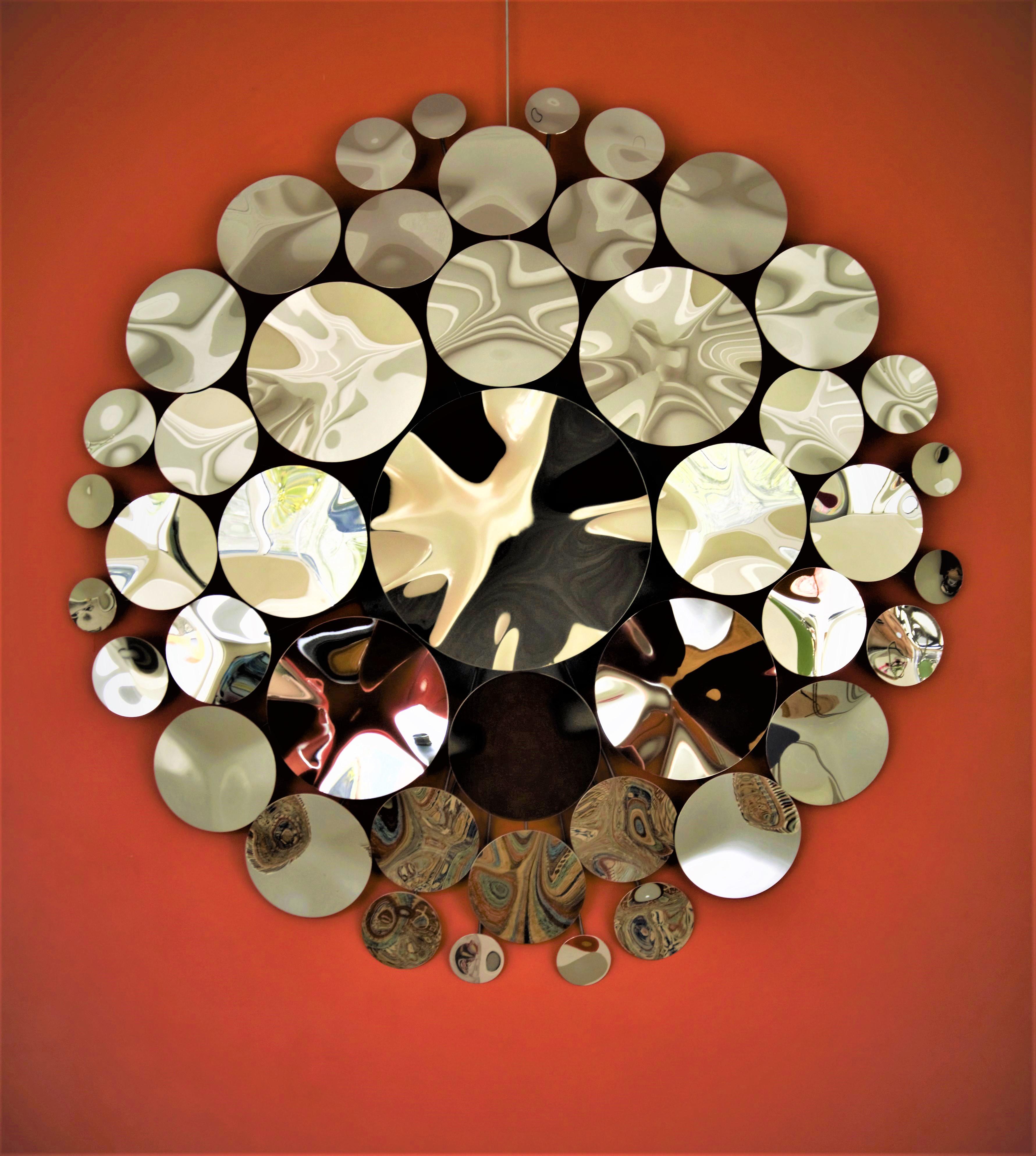 Polyptyque Franck K - Sculpture en acier inoxydable, réflexion, cercle, poli