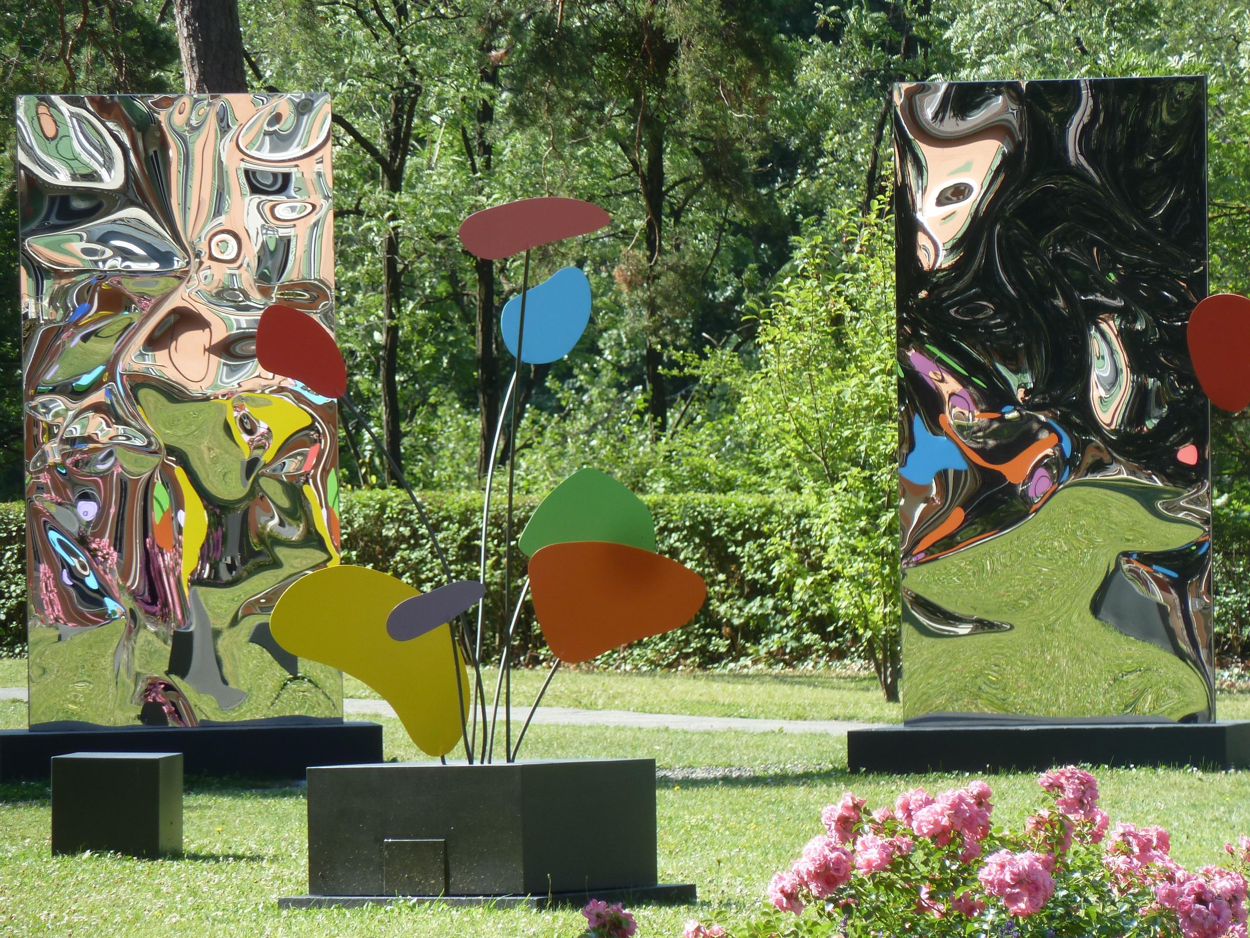Psyche by Franck K - Stainless steel sculpture, outdoor, reflections, painted For Sale 10