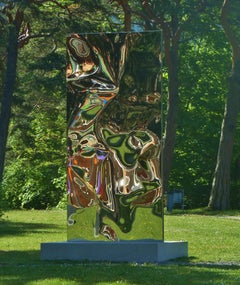 Psyche by Franck K - Stainless steel sculpture, outdoor, reflections, painted