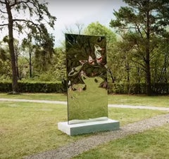 Psyche by Franck K - Stainless steel sculpture, outdoor, reflections, painted