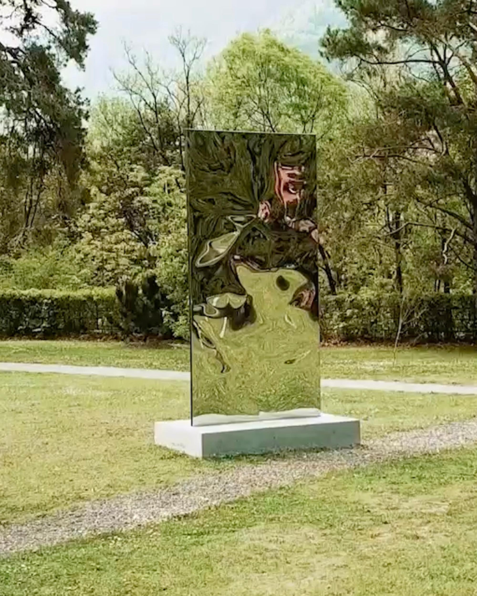 Psyche di Franck K. - Scultura in acciaio inossidabile, esterno, riflessi, dipinto