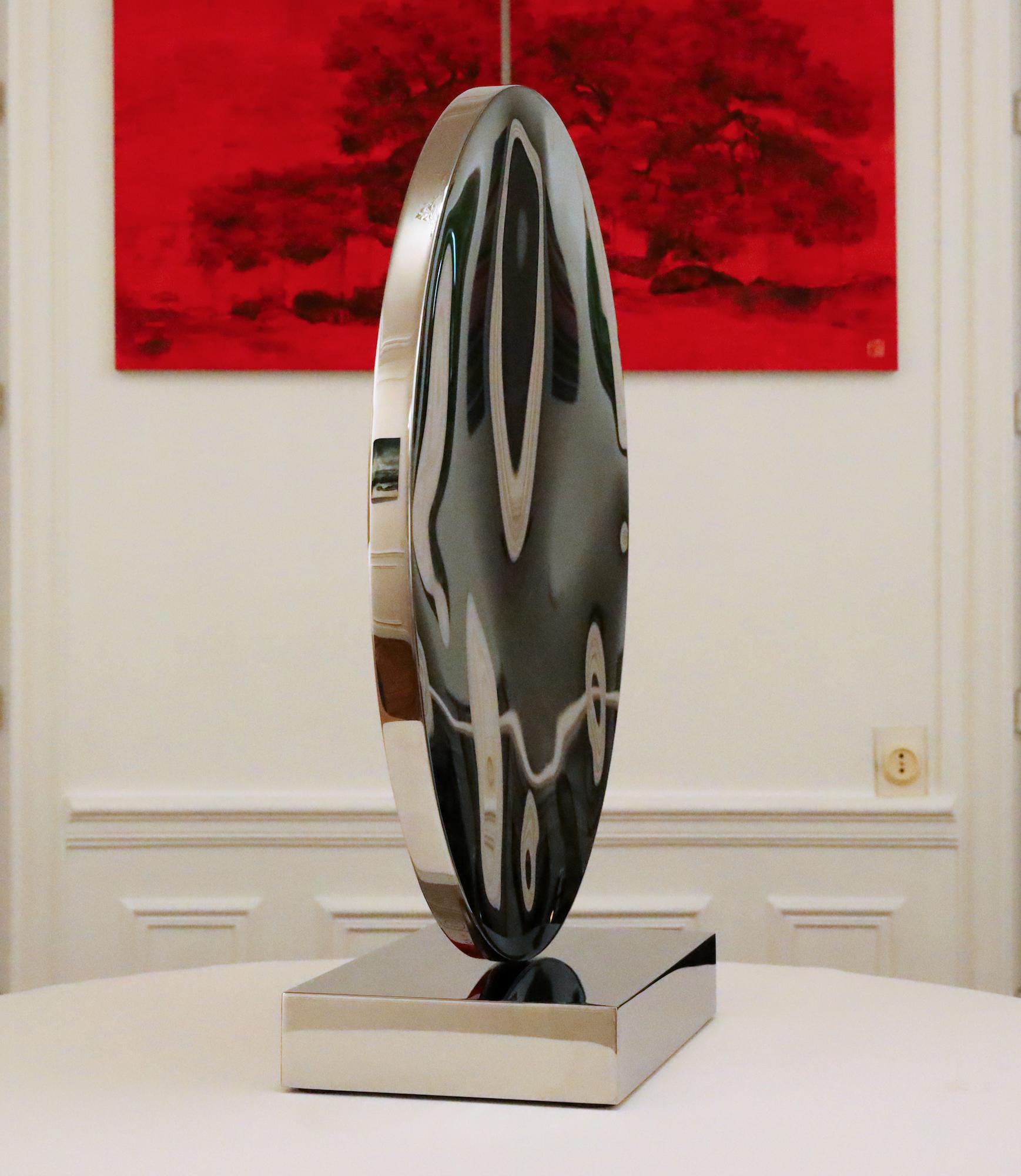 Miroir Shattered I de Franck K - Sculpture en acier inoxydable, reflet, lumière en vente 2