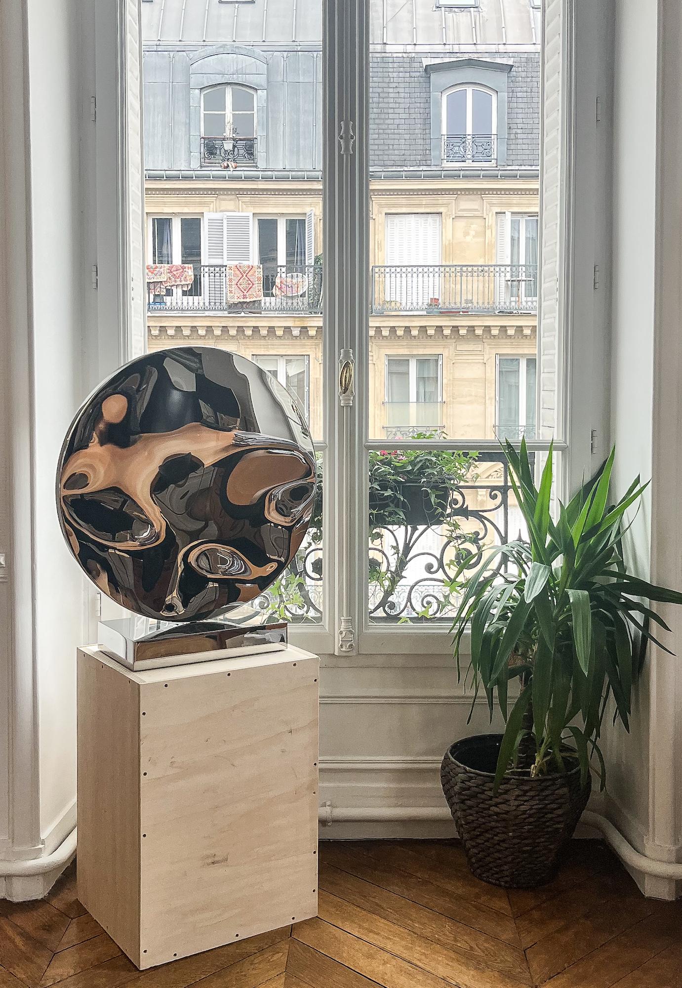 Miroir Shattered I de Franck K - Sculpture en acier inoxydable, reflet, lumière en vente 4