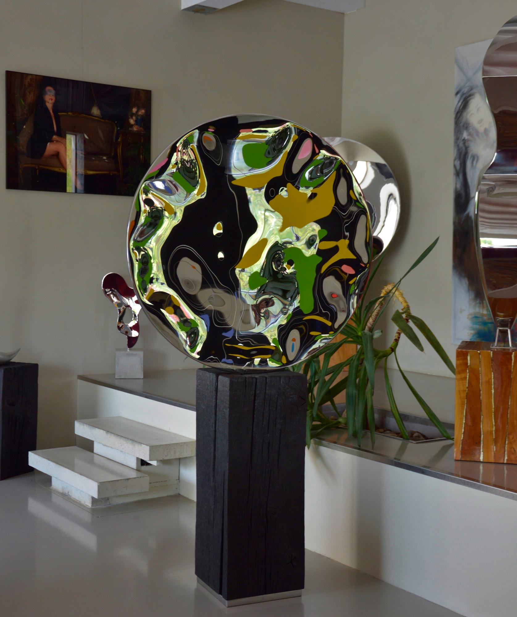 “Shattered” mirror II by Franck K - Stainless steel sculpture, reflection, light For Sale 2