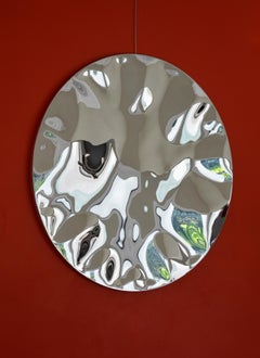 “Shattered” wall mirror II by Franck K - Stainless steel sculpture, reflection
