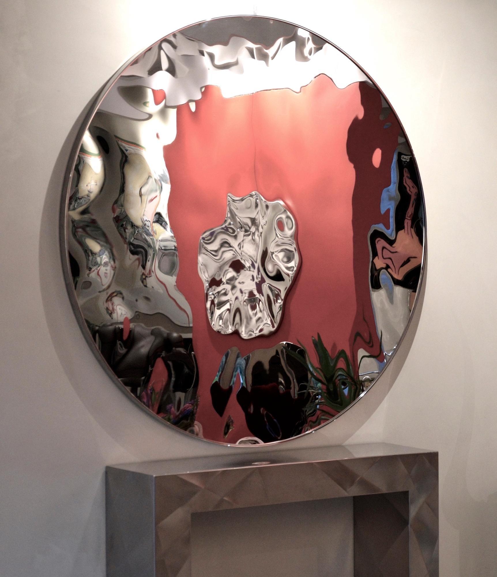 “Shattered” wall mirror IV by Franck K - Stainless steel sculpture, reflection For Sale 2