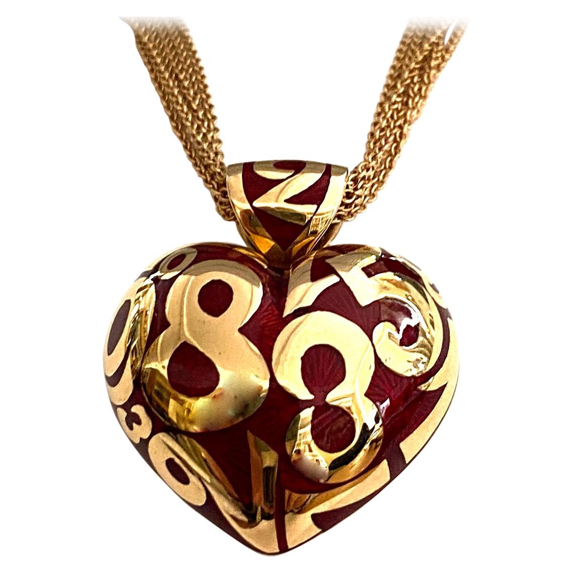 Franck Muller, 18 Karat Rose Gold Pendant with Chain, Red Enamel