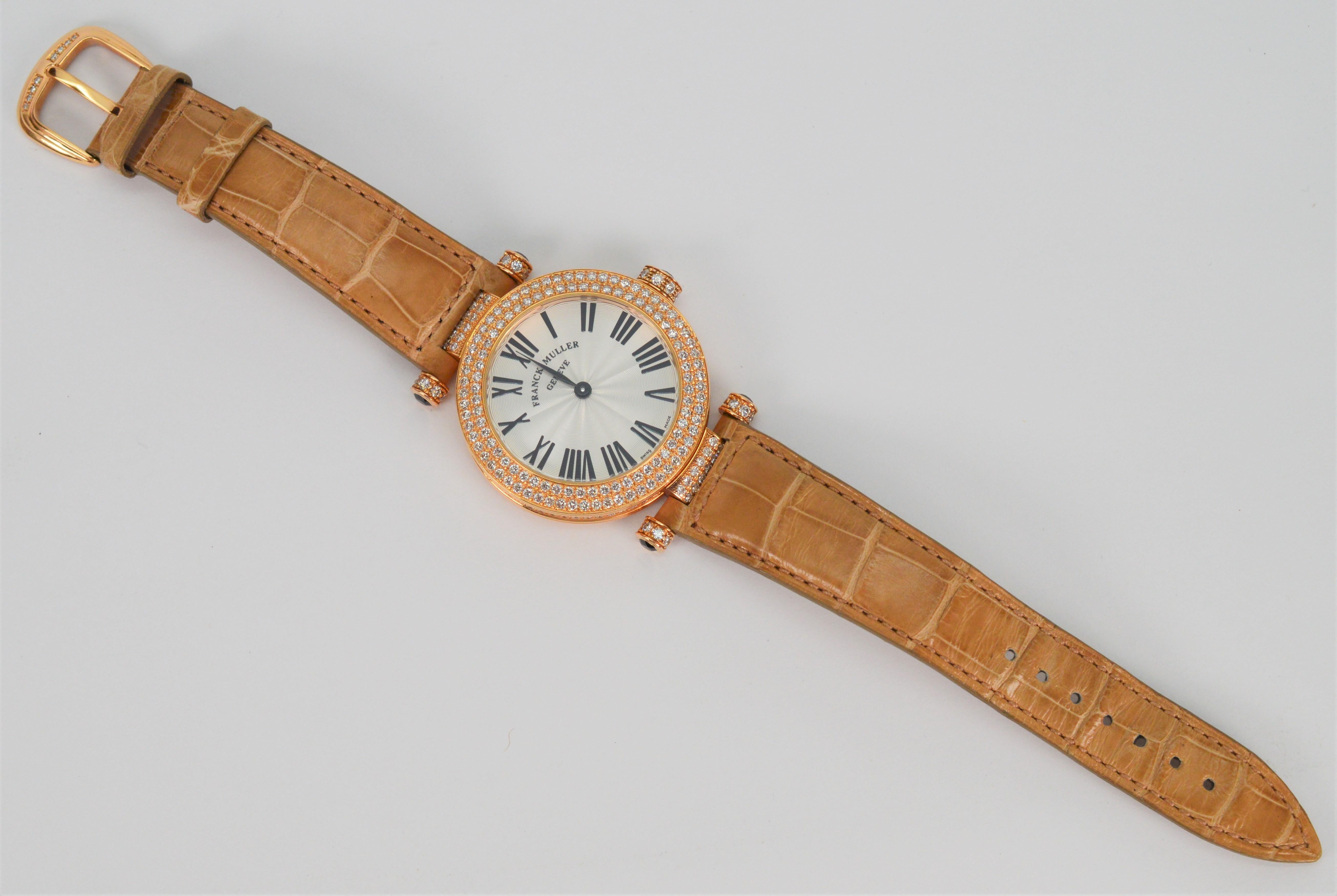 Franck Muller Montre-bracelet de luxe pour femme en or rose 18 carats et diamants avec boîte en vente 10