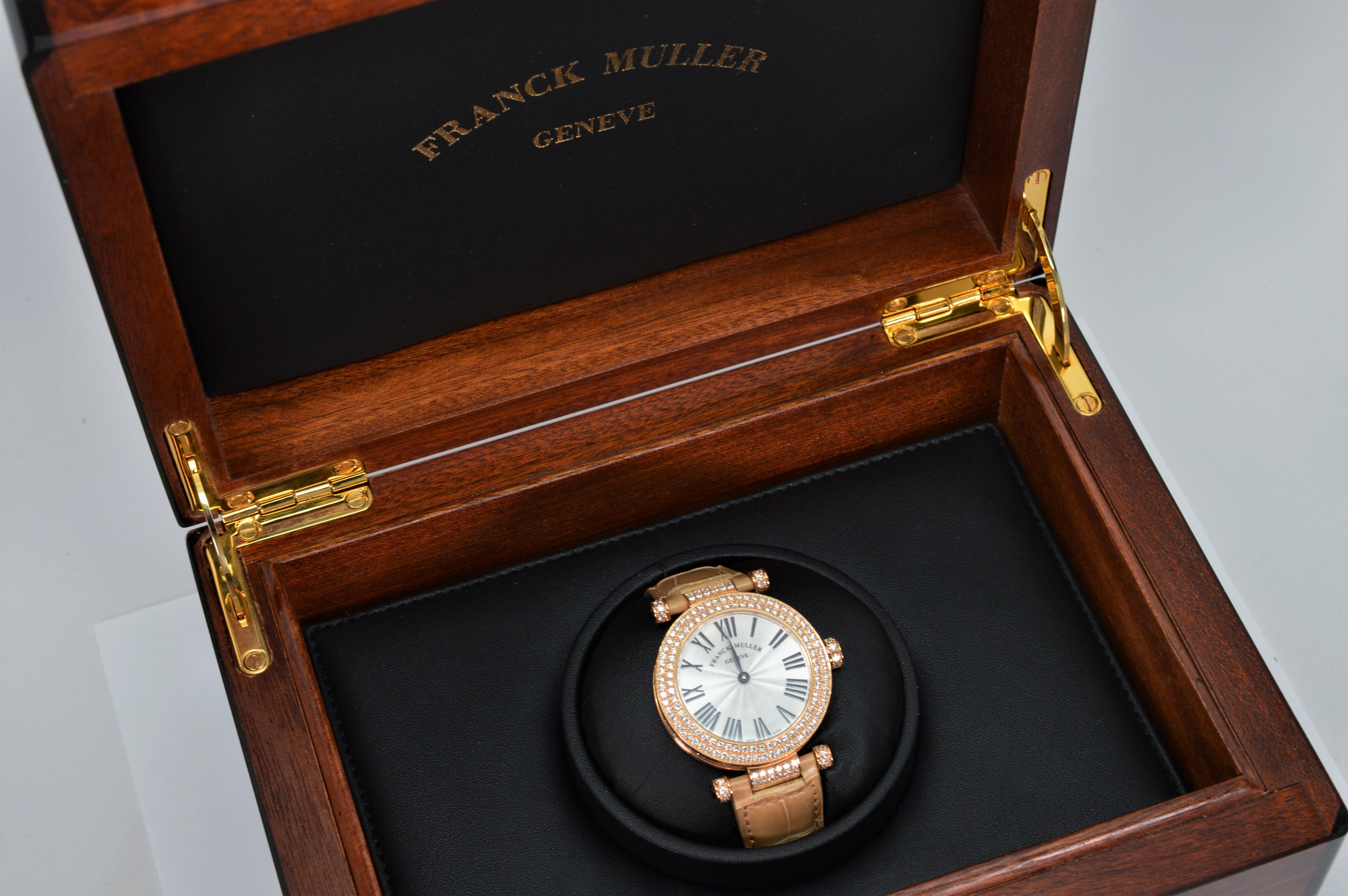 Franck Muller Montre-bracelet de luxe pour femme en or rose 18 carats et diamants avec boîte en vente 1