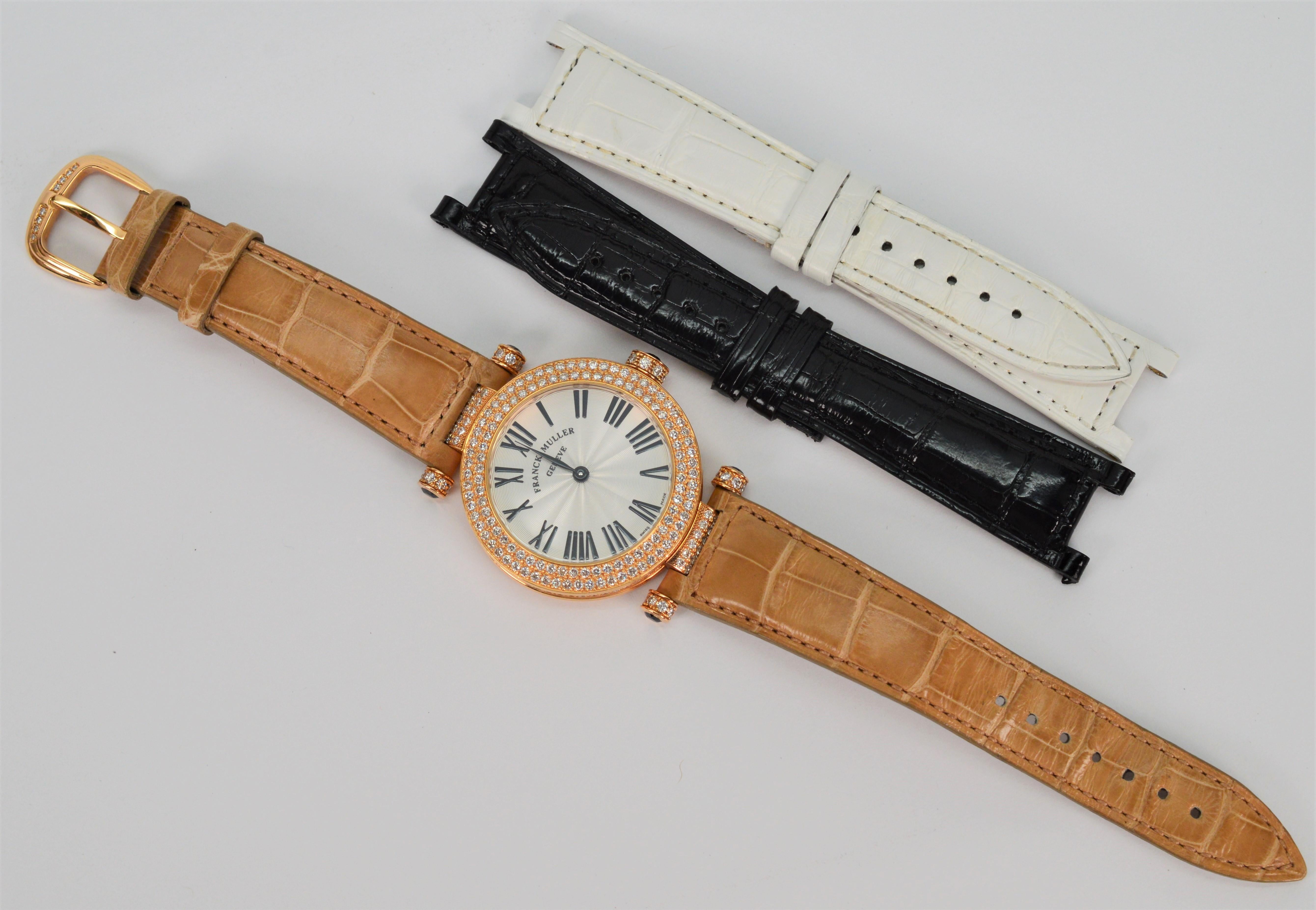Franck Muller 18K Rose Gold Diamond Women's Luxury Wrist Watch w Box Papers For Sale 1