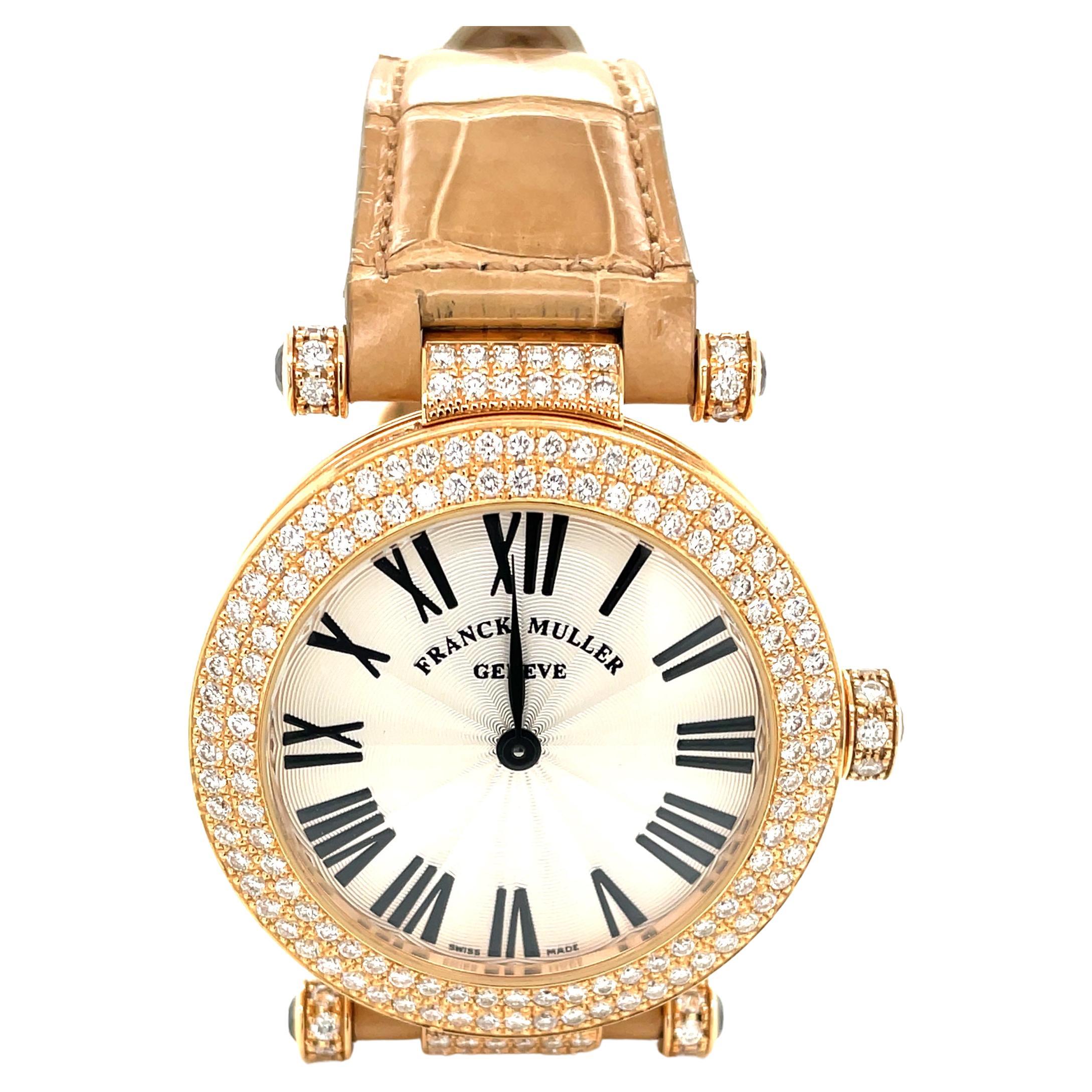 Franck Muller Montre-bracelet de luxe pour femme en or rose 18 carats et diamants avec boîte