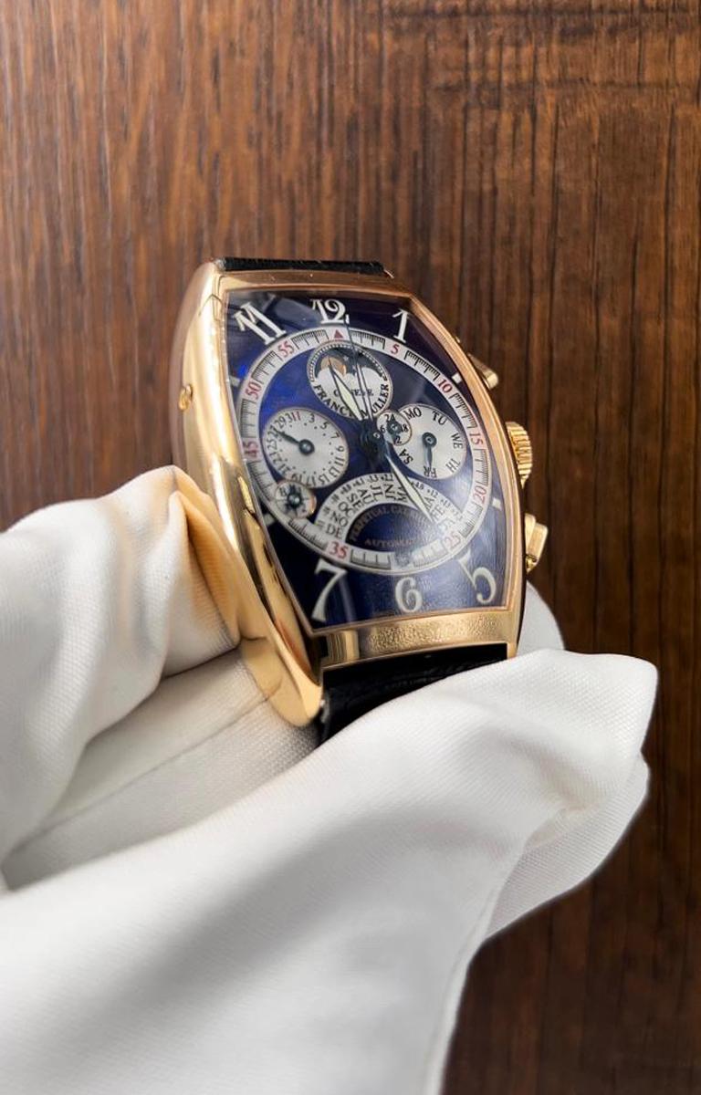 Art Nouveau Franck Muller 6850 QPE 46X34 Perpetual Calendar Rare Blue Dial Complete  For Sale