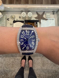 Franck Muller 6850 SC DP Diamond Dial Watch Blue Strap Automatic Platinum Rotor