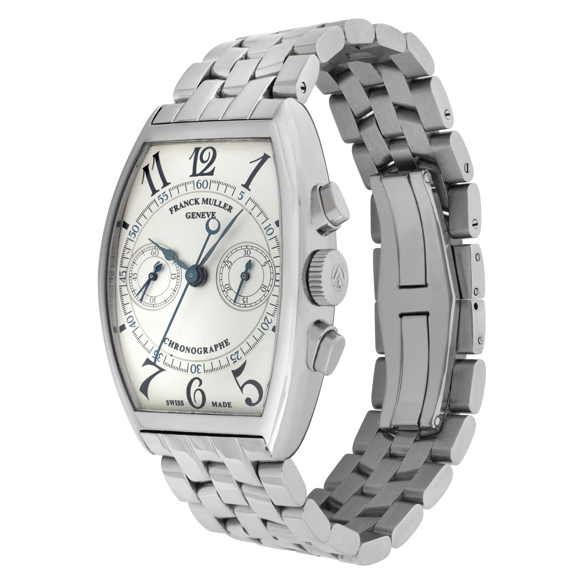 Franck Muller Casablanca in stainless steel. Auto w/ subseconds, and chronograph. 45 mm length (lug to lug) by 39 mm width case size. Ref 5850 CC. Fine Pre-owned Franck Muller Watch. Certified preowned Classic Franck Muller Casablanca 5850 CC watch