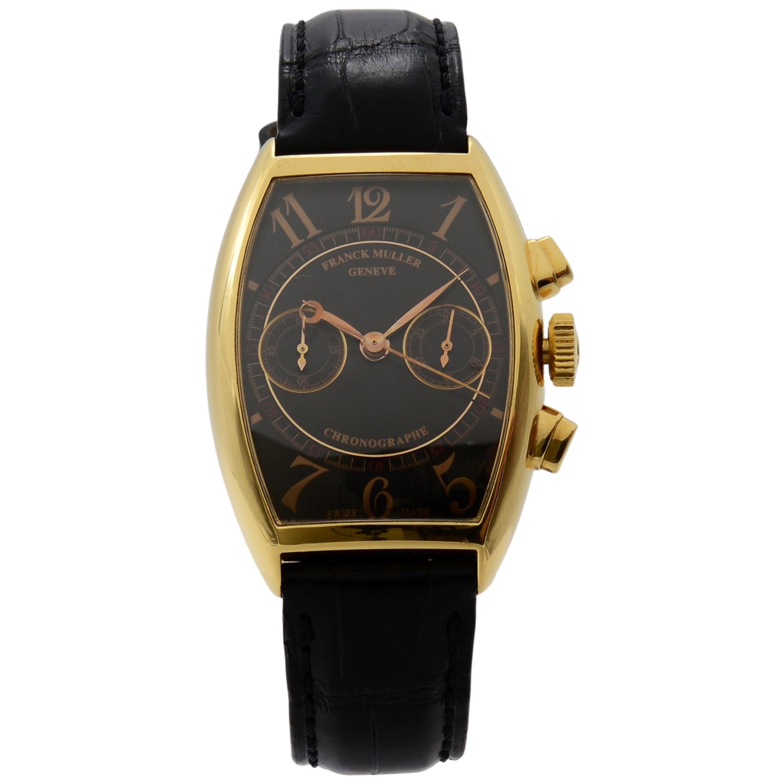 Franck Muller Casablanca 18K Yellow Gold Black Dial Hand Wound Men Watch 5850 CC