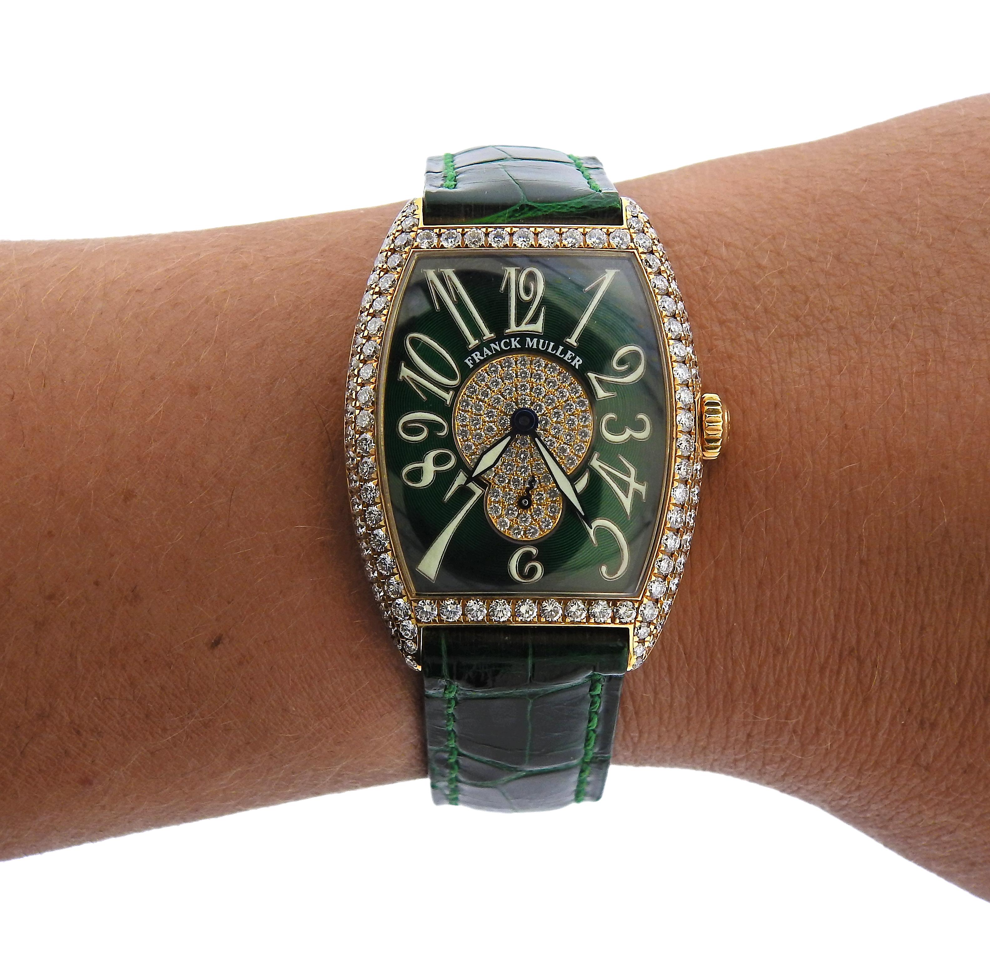 Franck Muller Casablanca Cintree Curvex Gold Diamond Watch 7502 S6D CD In Excellent Condition In New York, NY