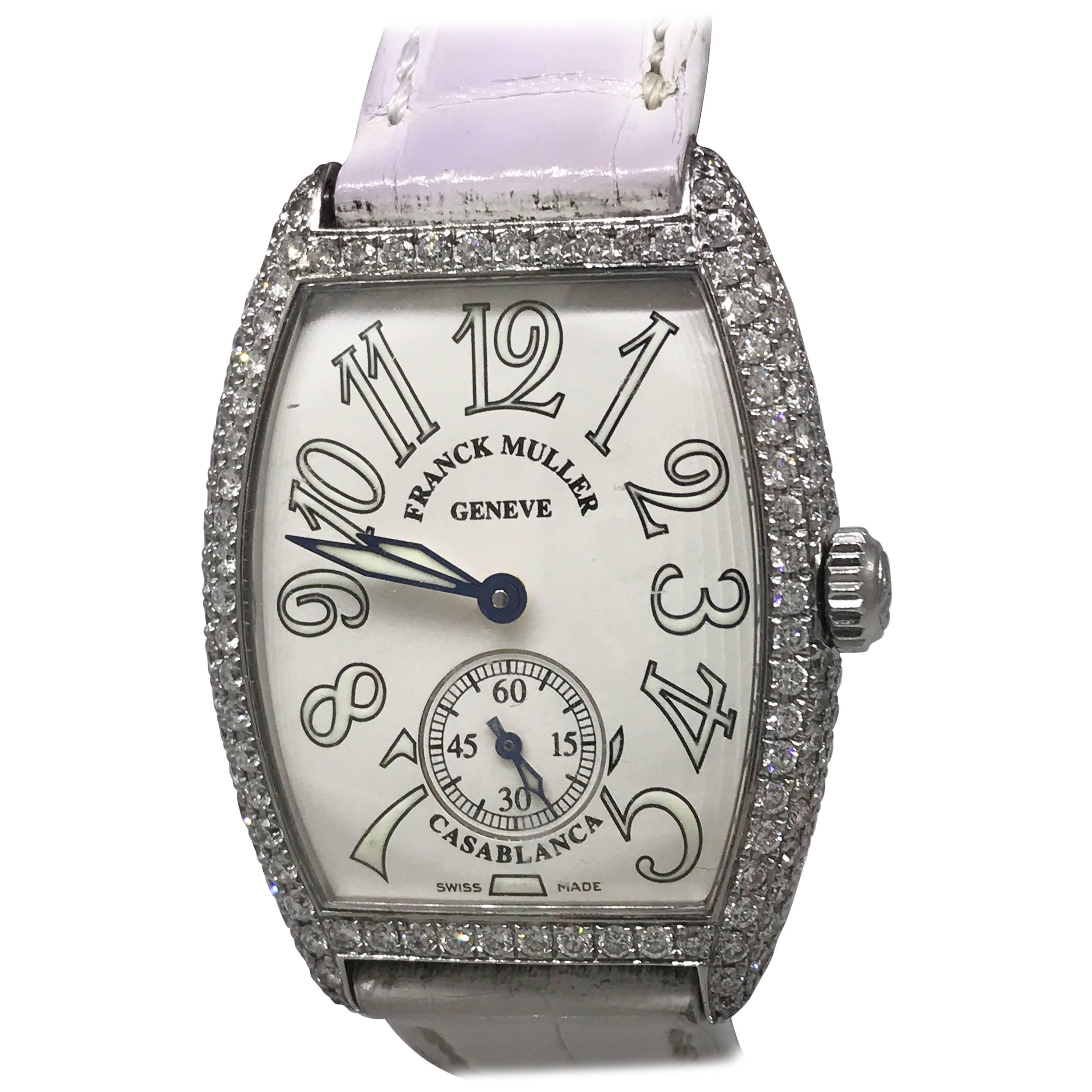 Franck Muller Casablanca Curvex Stainless Steel Diamond Leather Band Ladys Watch For Sale