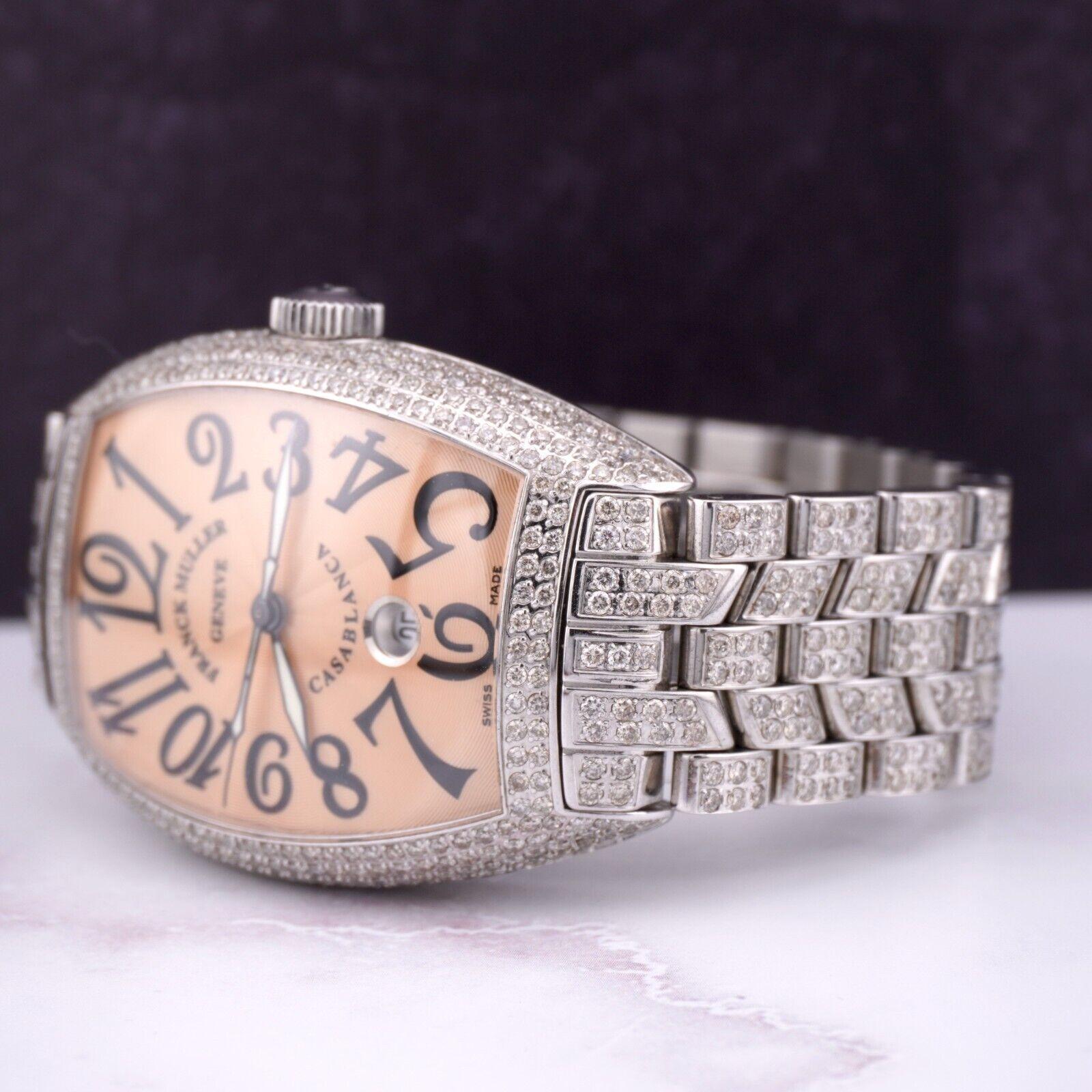 Franck Muller Casablanca Men's Watch Steel 39x50mm Pink Dial Iced 15ct Diamonds In Good Condition For Sale In Pleasanton, CA