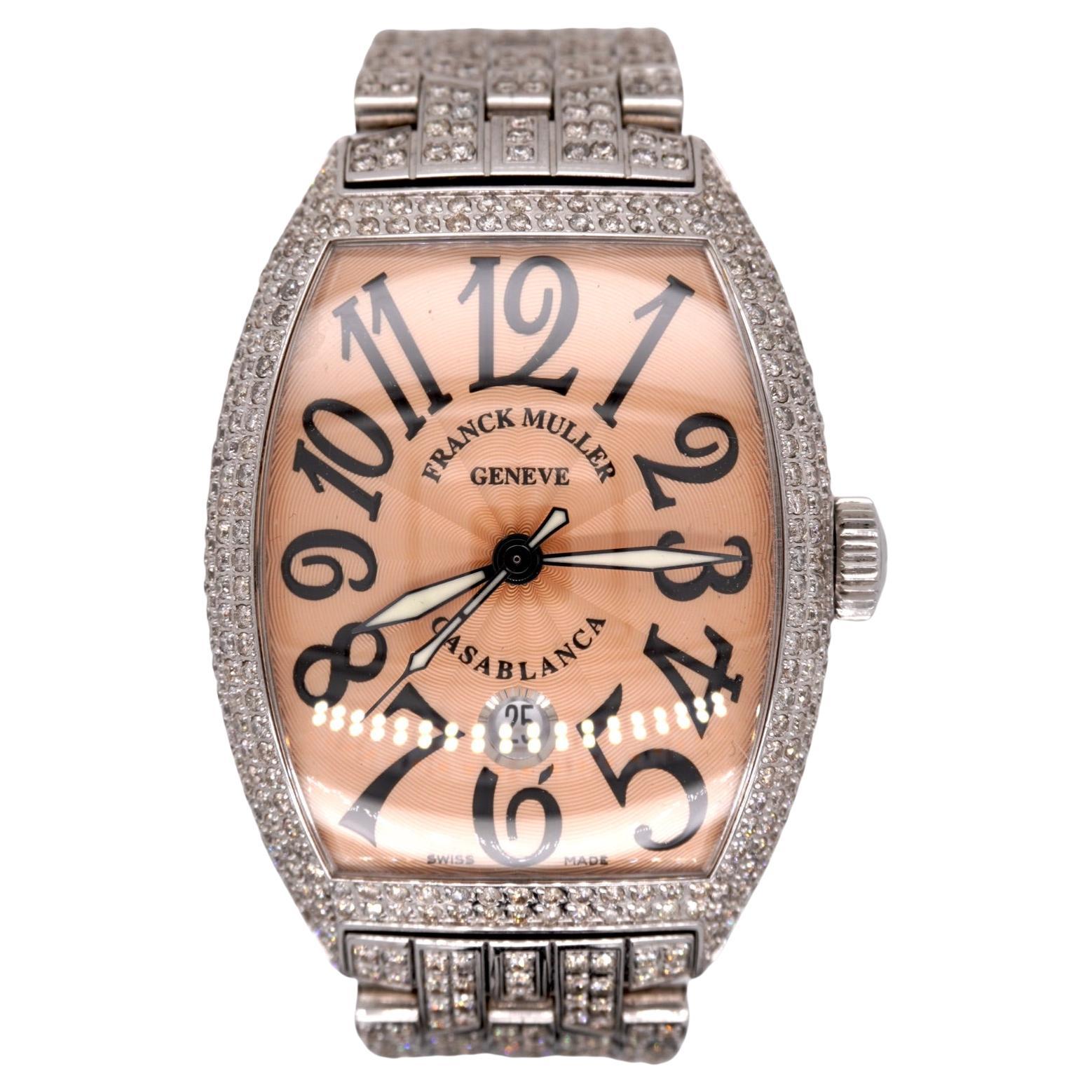 Franck Muller Casablanca Men's Watch Steel 39x50mm Pink Dial Iced 15ct Diamonds For Sale