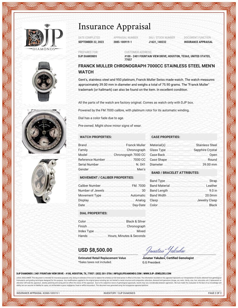 Franck Muller Chronograph 7000CC Herrenuhr aus Edelstahl 11