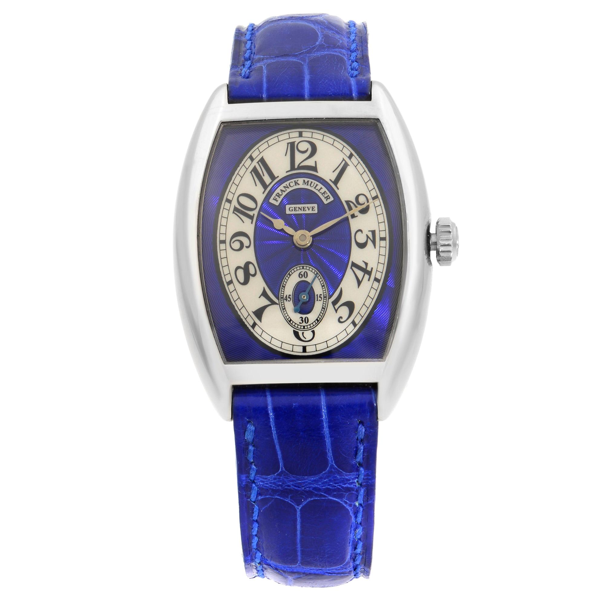 Franck Muller Cintree 18K Gold Blue Silver Dial Hand-Wind Ladies Watch 7502 S6 For Sale