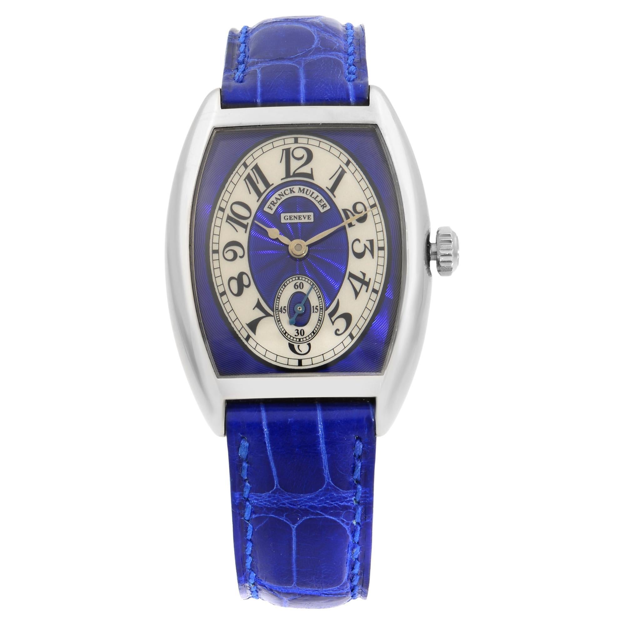 Franck Muller Cintree 18K Gold Blue Silver Dial Hand-Wind Ladies Watch 7502 S6 For Sale