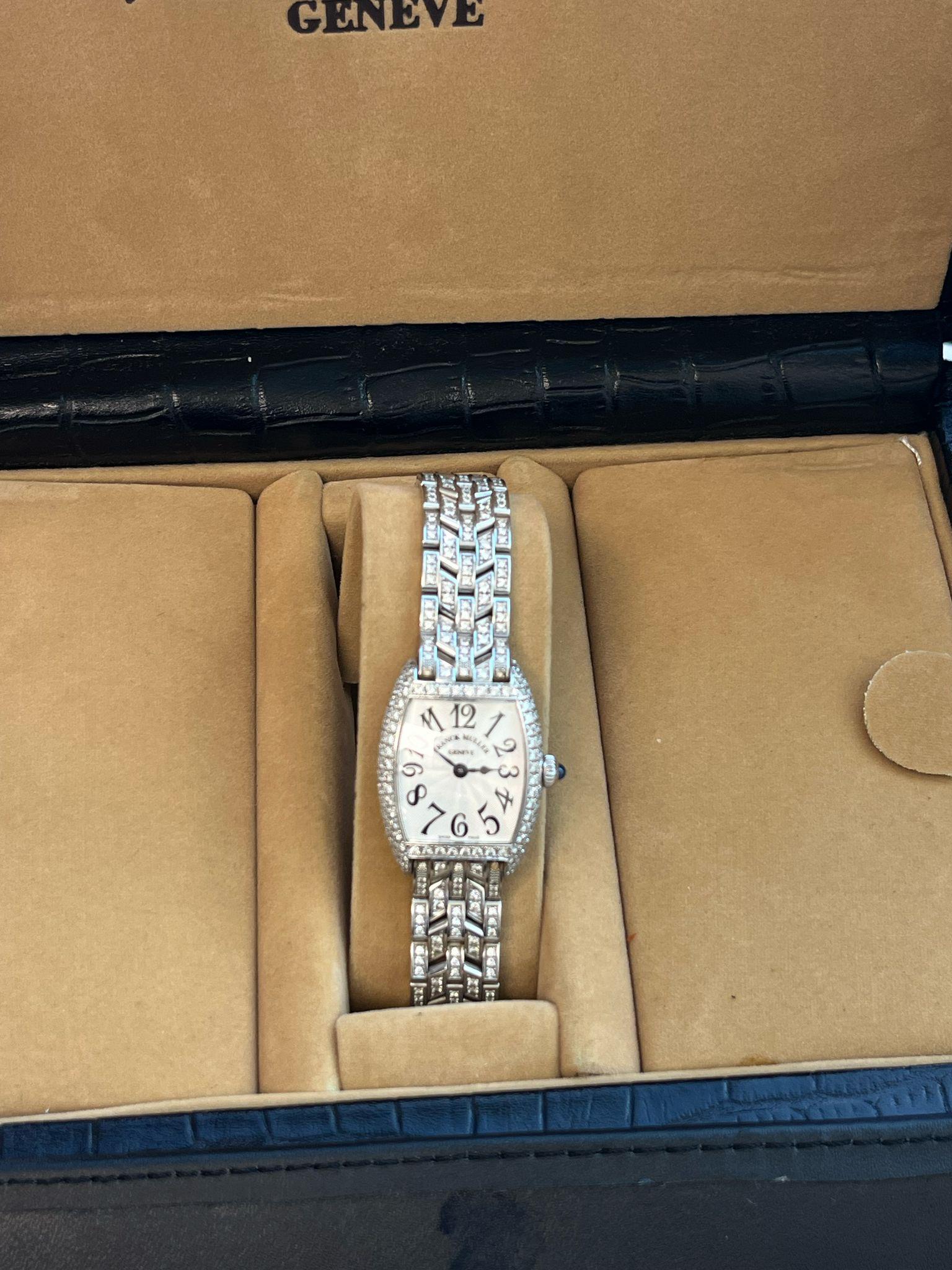 Franck Muller Cintree Curvex 18k White Gold with Diamond Tonneau Watch 2250 QZ D 4