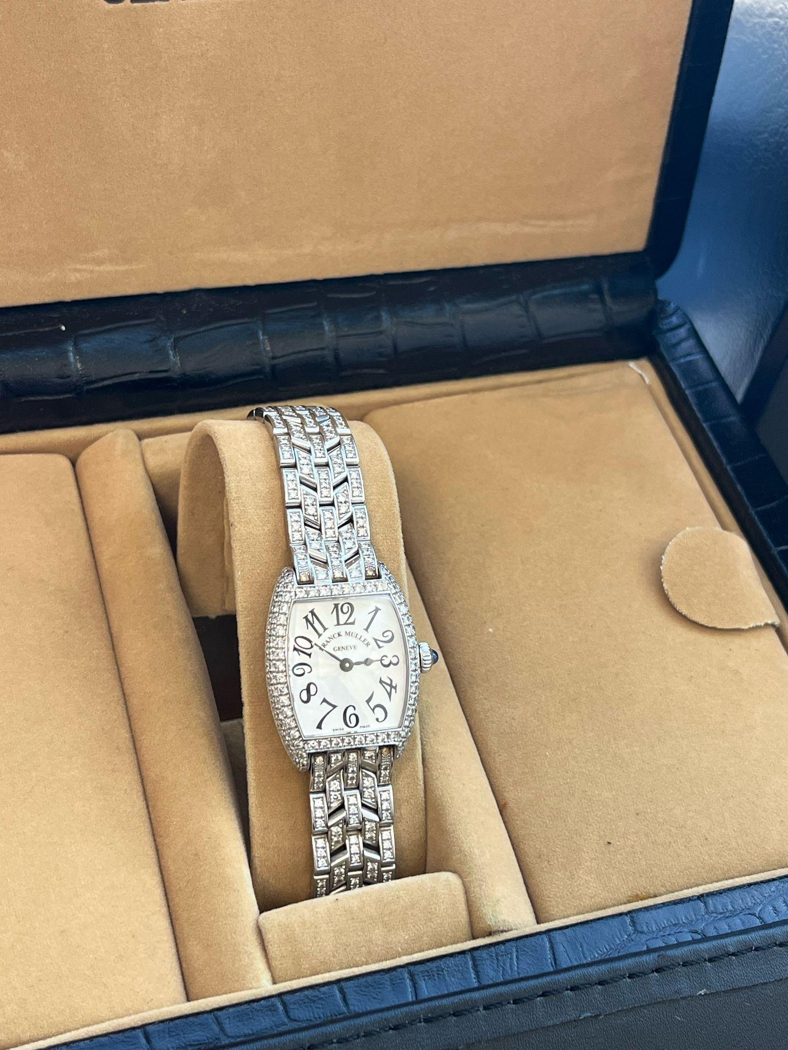 Franck Muller Cintree Curvex 18k White Gold with Diamond Tonneau Watch 2250 QZ D 6