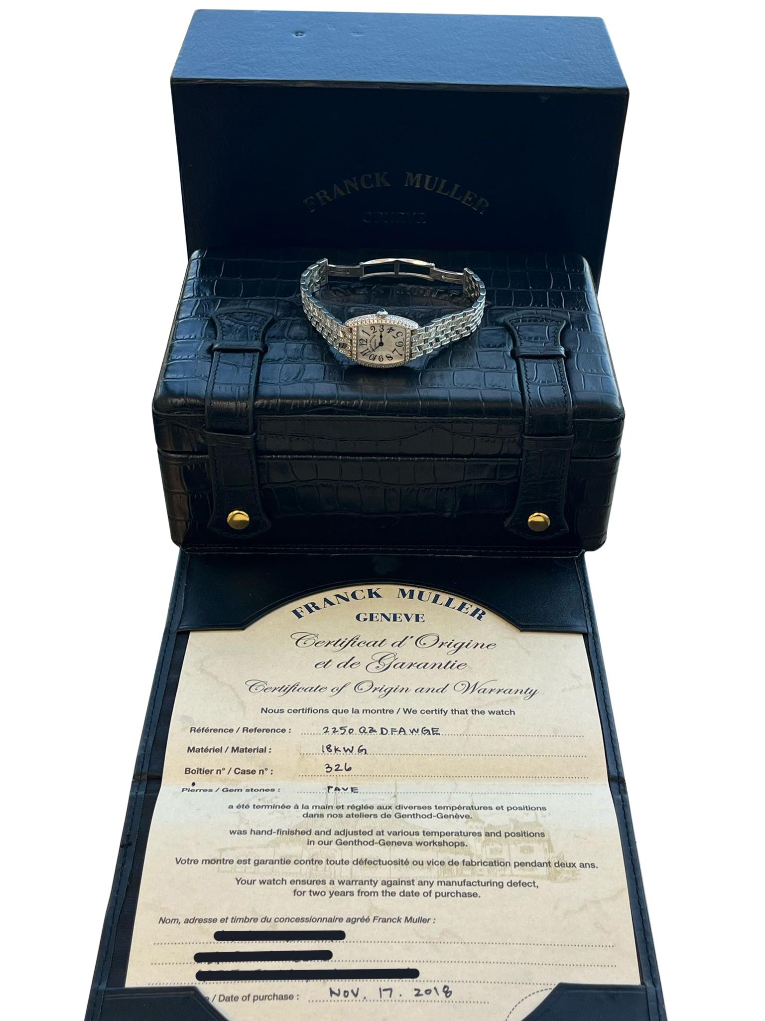 Round Cut Franck Muller Cintree Curvex 18k White Gold with Diamond Tonneau Watch 2250 QZ D