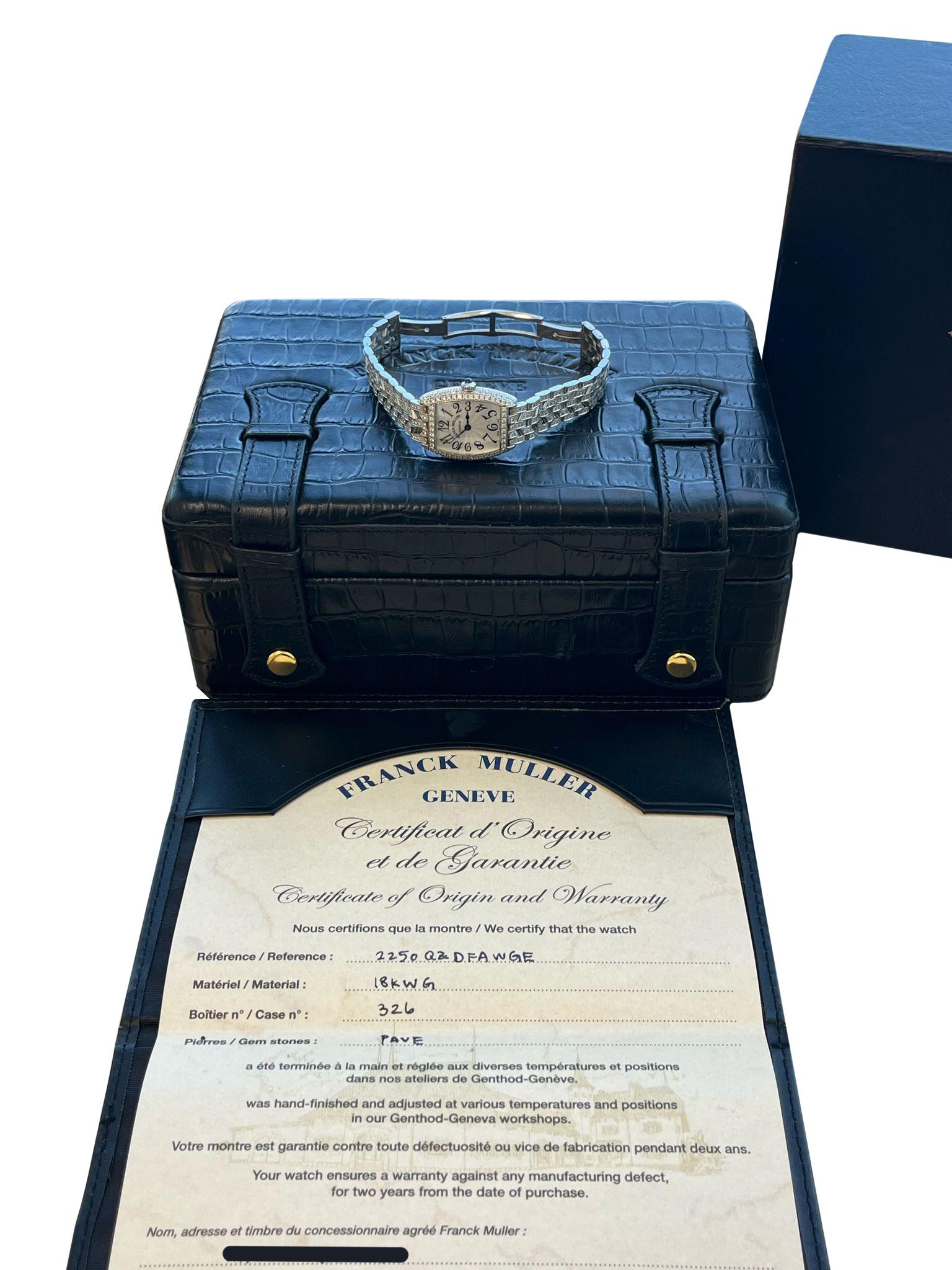 Franck Muller Cintree Curvex 18k White Gold with Diamond Tonneau Watch 2250 QZ D In Excellent Condition In Aventura, FL
