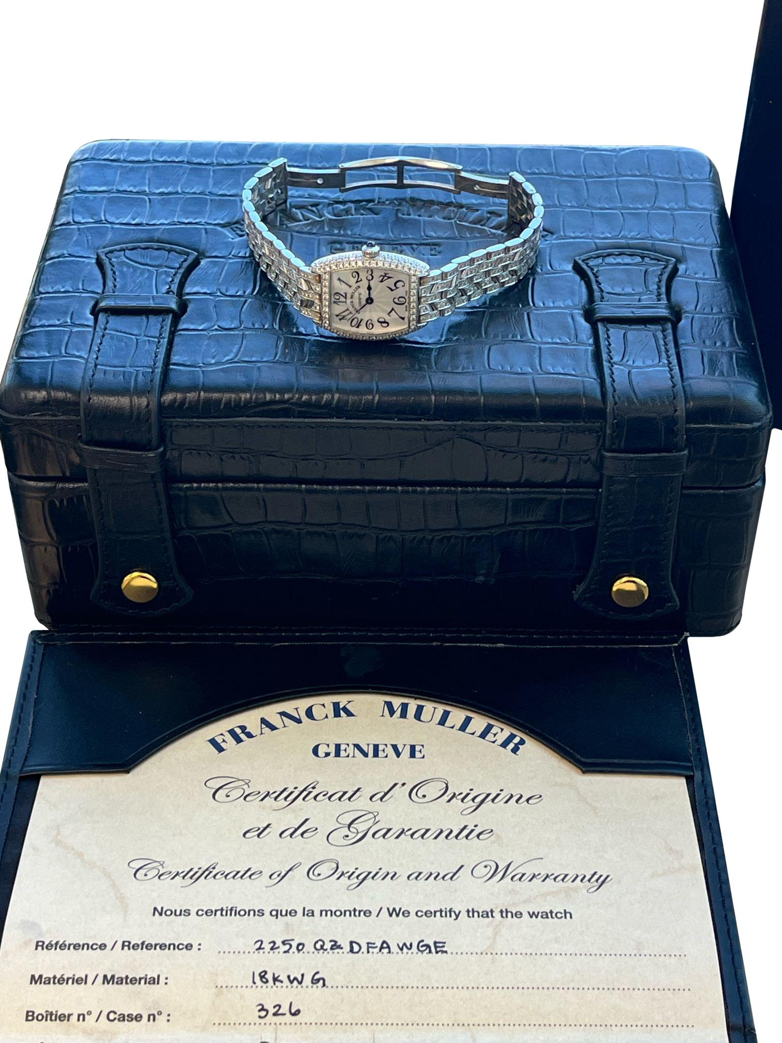 Women's Franck Muller Cintree Curvex 18k White Gold with Diamond Tonneau Watch 2250 QZ D