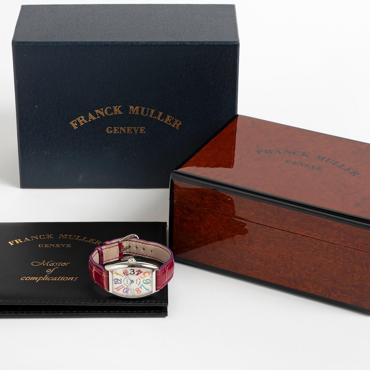 Our iconic Franck Muller Colour Dreams features a stainless steel case of 29mm exc crown by 39mm lug to lug with silver dial and colourful arabic indices. Reference 7502QZ is powered by a quartz movement, this example is presented in excellent