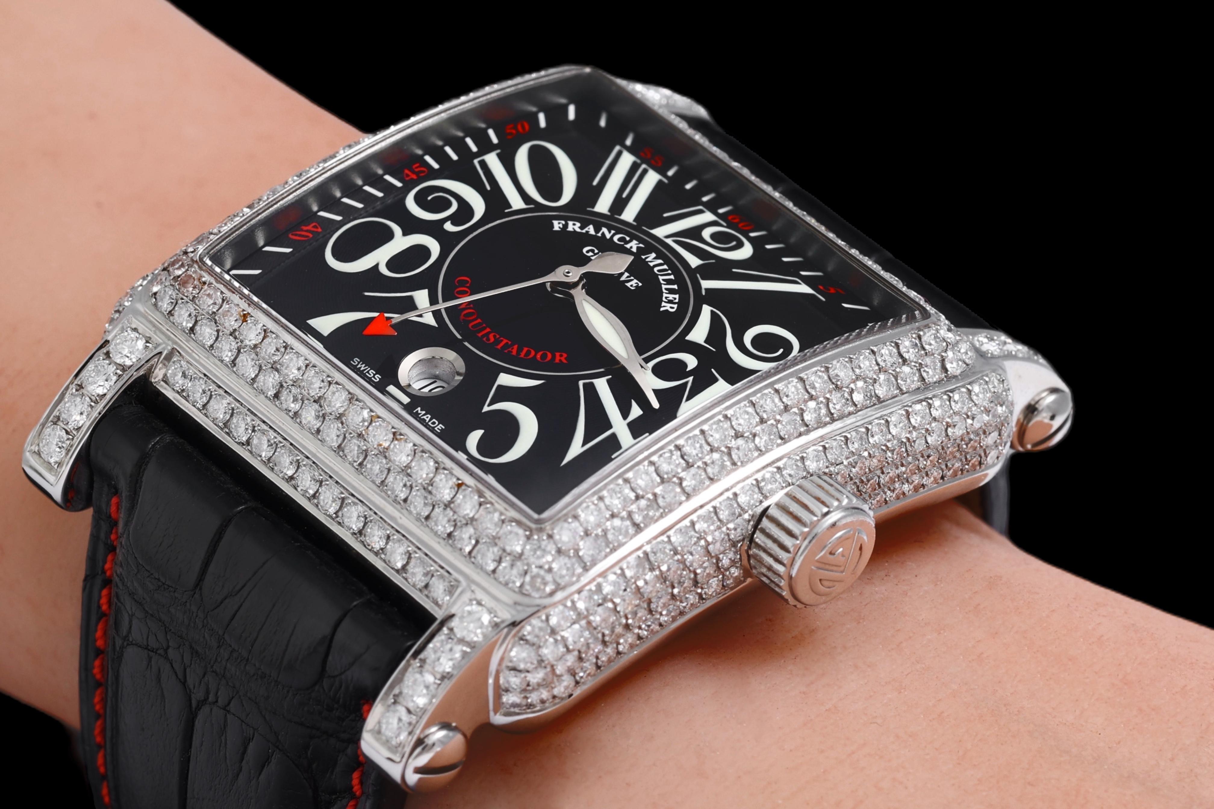 Franck Muller Conquistador Cortez 10000 H SC  Pavé Diamonds Wrist Watch For Sale 9