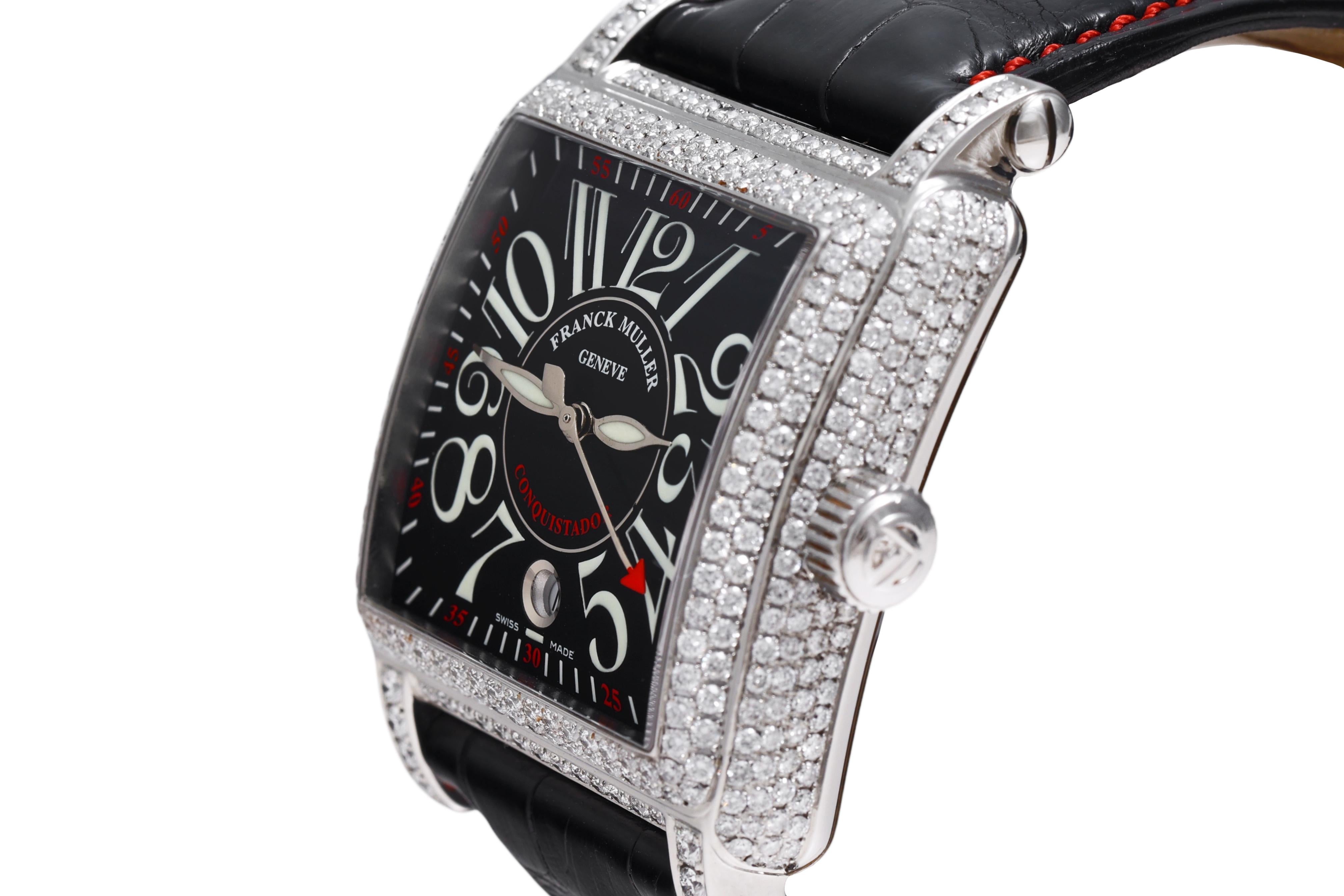 Modern Franck Muller Conquistador Cortez 10000 H SC  Pavé Diamonds Wrist Watch For Sale