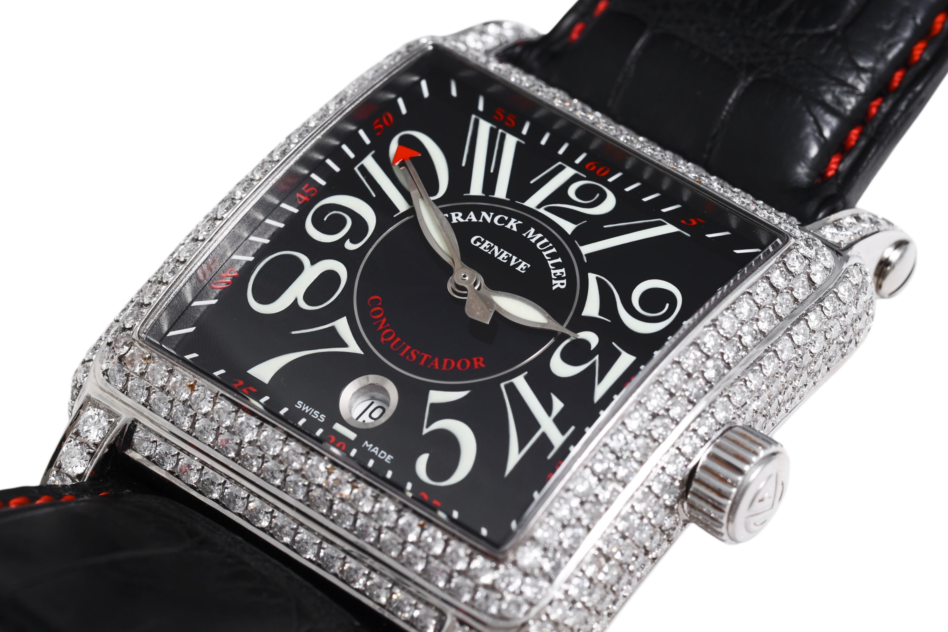 Brilliant Cut Franck Muller Conquistador Cortez 10000 H SC  Pavé Diamonds Wrist Watch For Sale