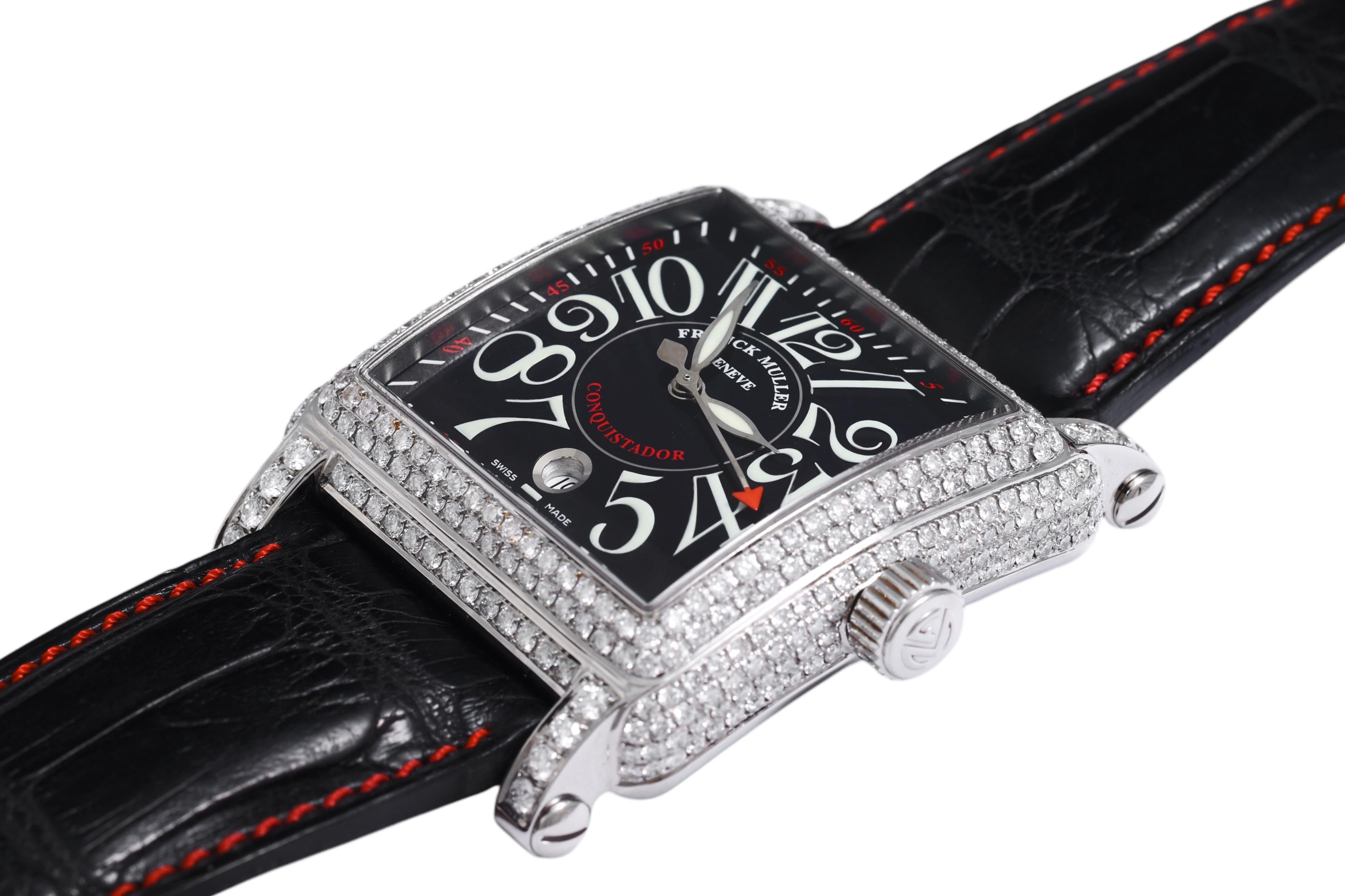 Franck Muller Conquistador Cortez 10000 H SC  Pavé Diamonds Wrist Watch For Sale 3