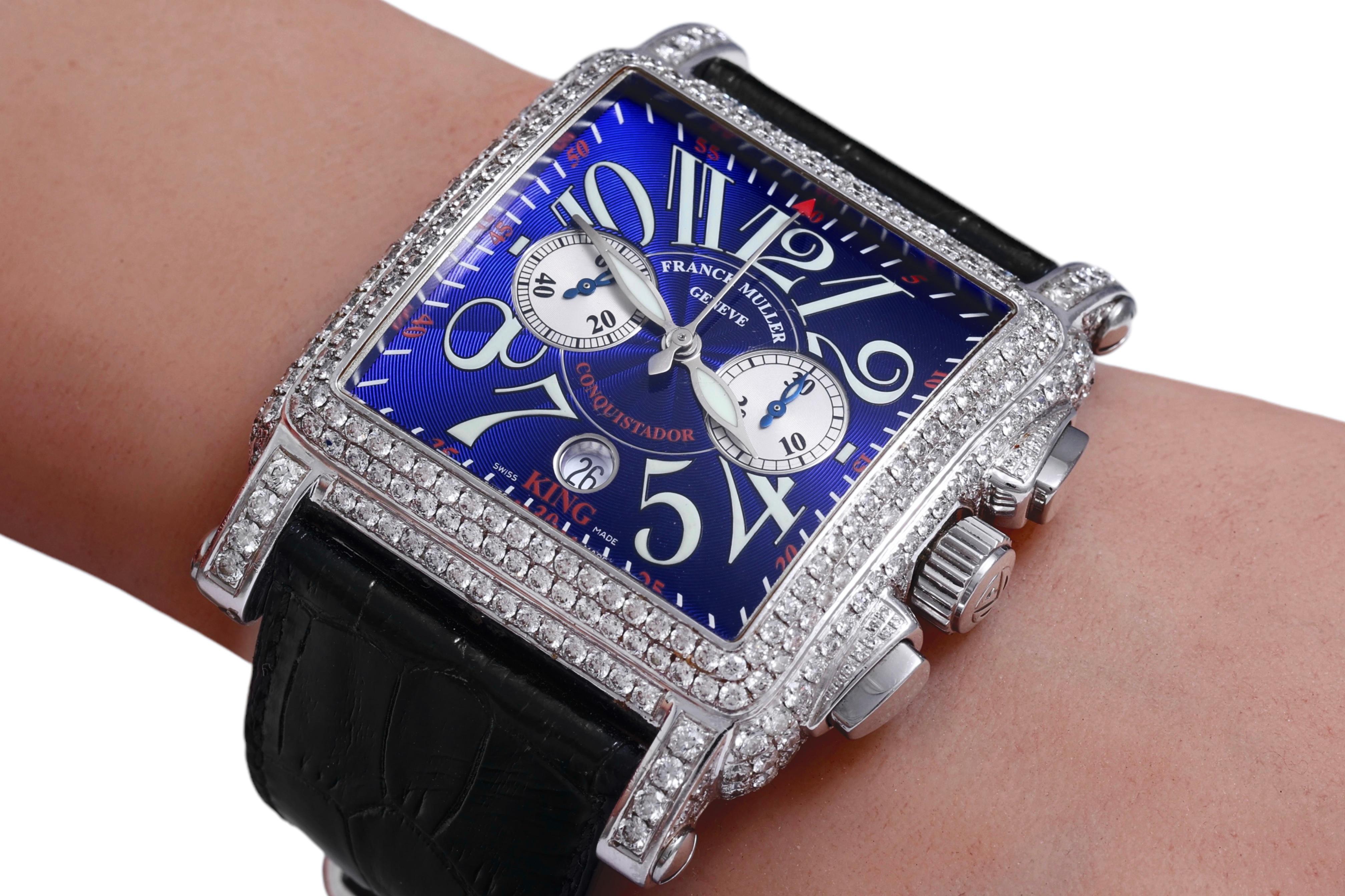 Franck Muller Conquistador Cortez 45mm,  Ref 10000 CC King Full Pavé Diamonds For Sale 8