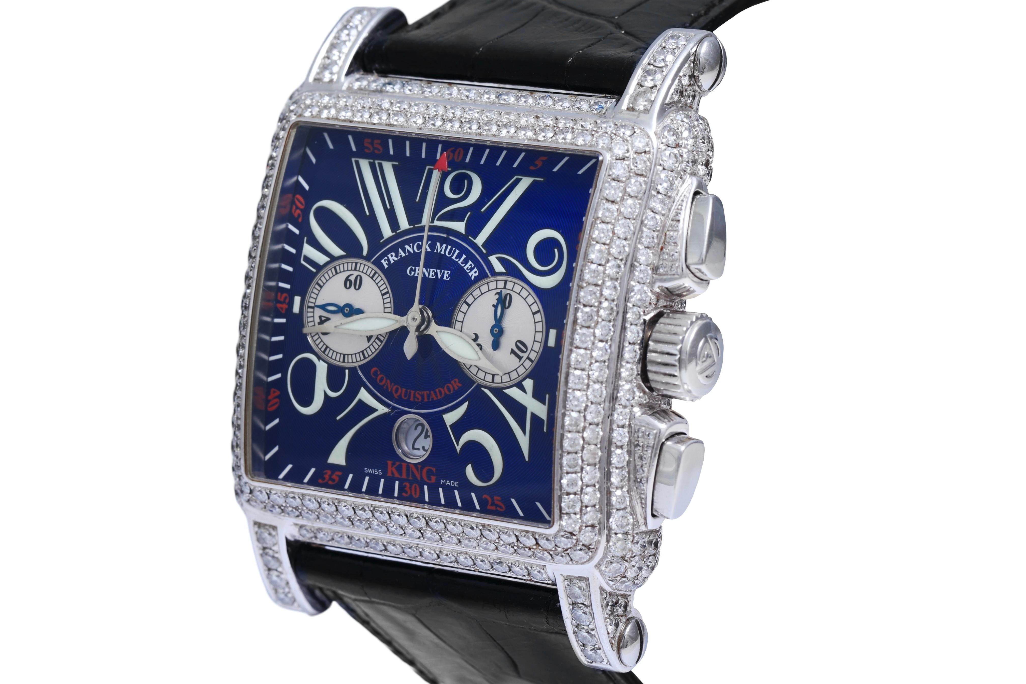 Modern Franck Muller Conquistador Cortez 45mm,  Ref 10000 CC King Full Pavé Diamonds For Sale
