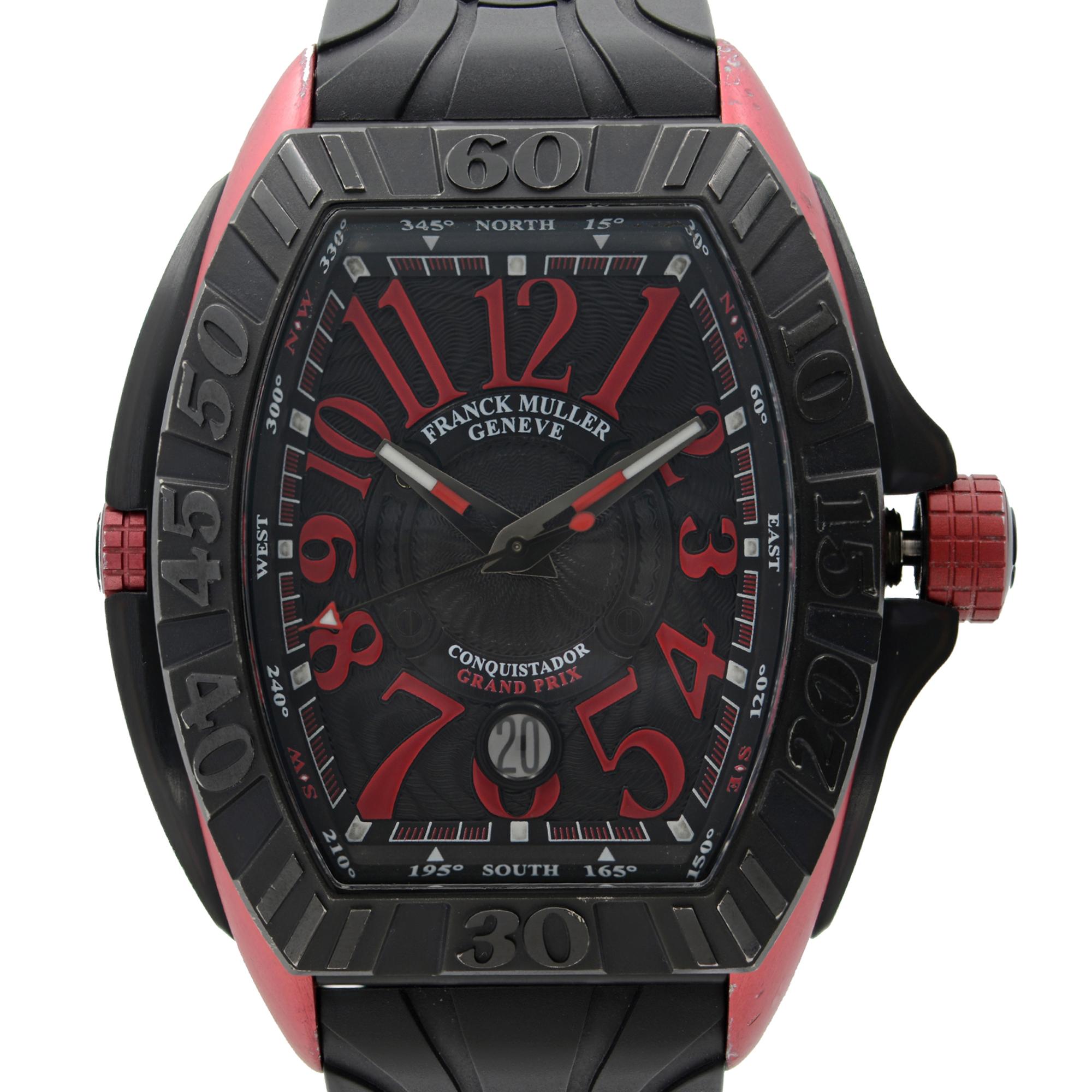 Pre-owned Franck Muller Conquistador Grand Prix Titanium Black Dial Men's Watch 8900 SC DT GPG. The Watch Case and Bezel Show Significant Scuffs and Dents as Seen in the Pictures, The Buckle Has Heavy Scratches, and The Crown Has Moderate Scuffs on