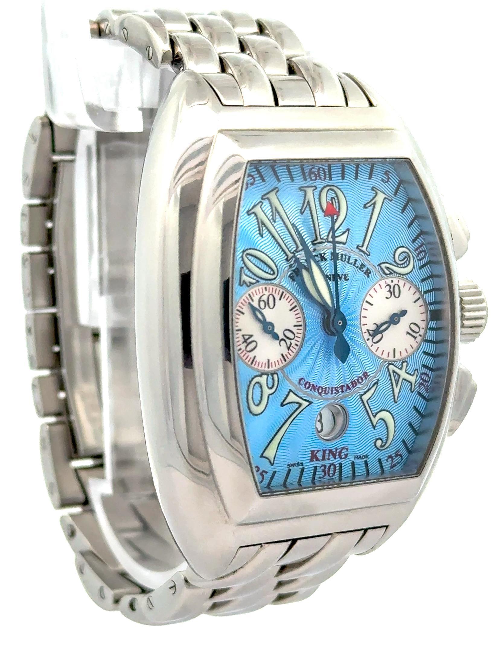 Montre Franck Muller Conquistador King Chronograph 8005CC Inox Cadran Bleu en vente 1