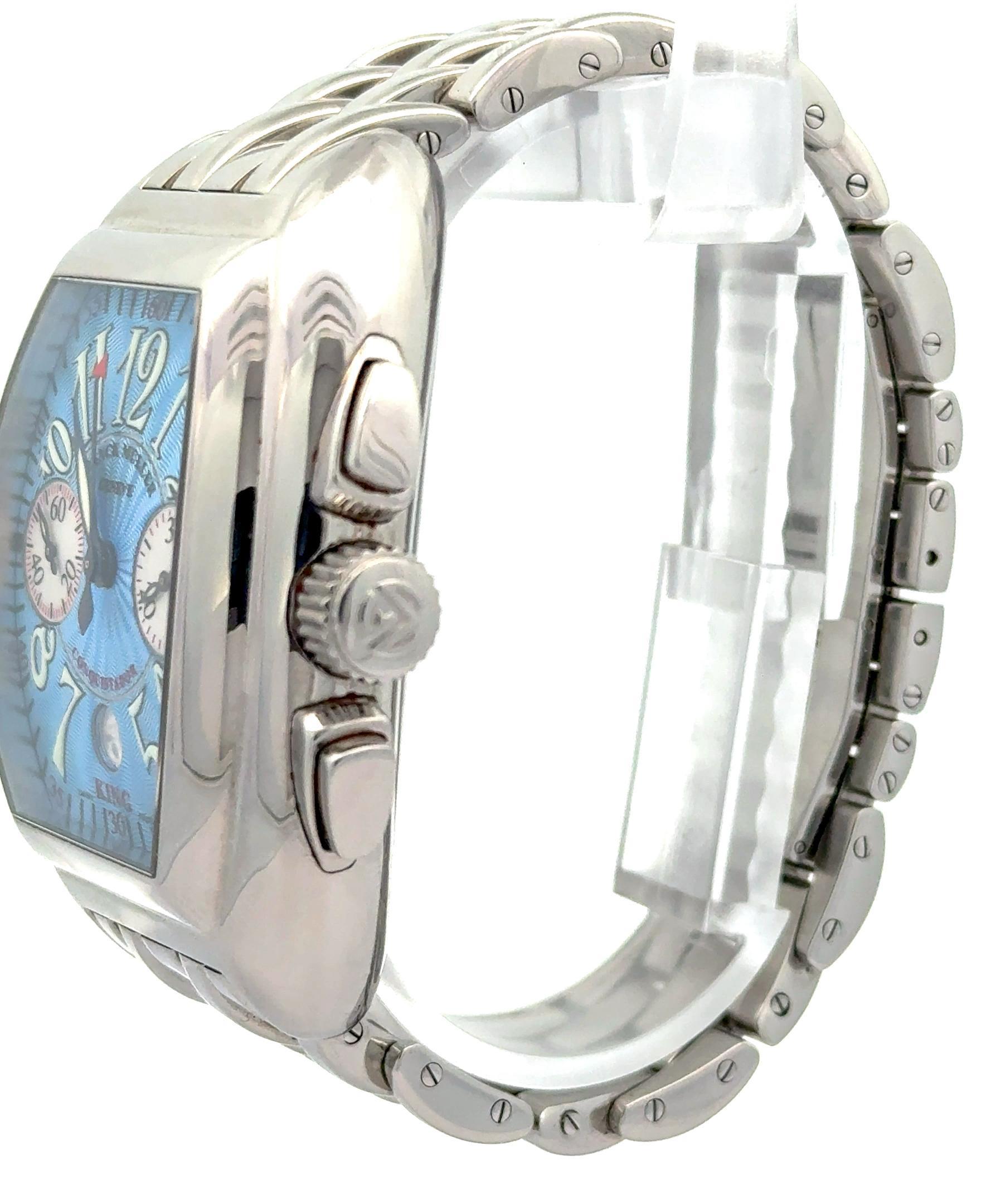 Montre Franck Muller Conquistador King Chronograph 8005CC Inox Cadran Bleu en vente 2