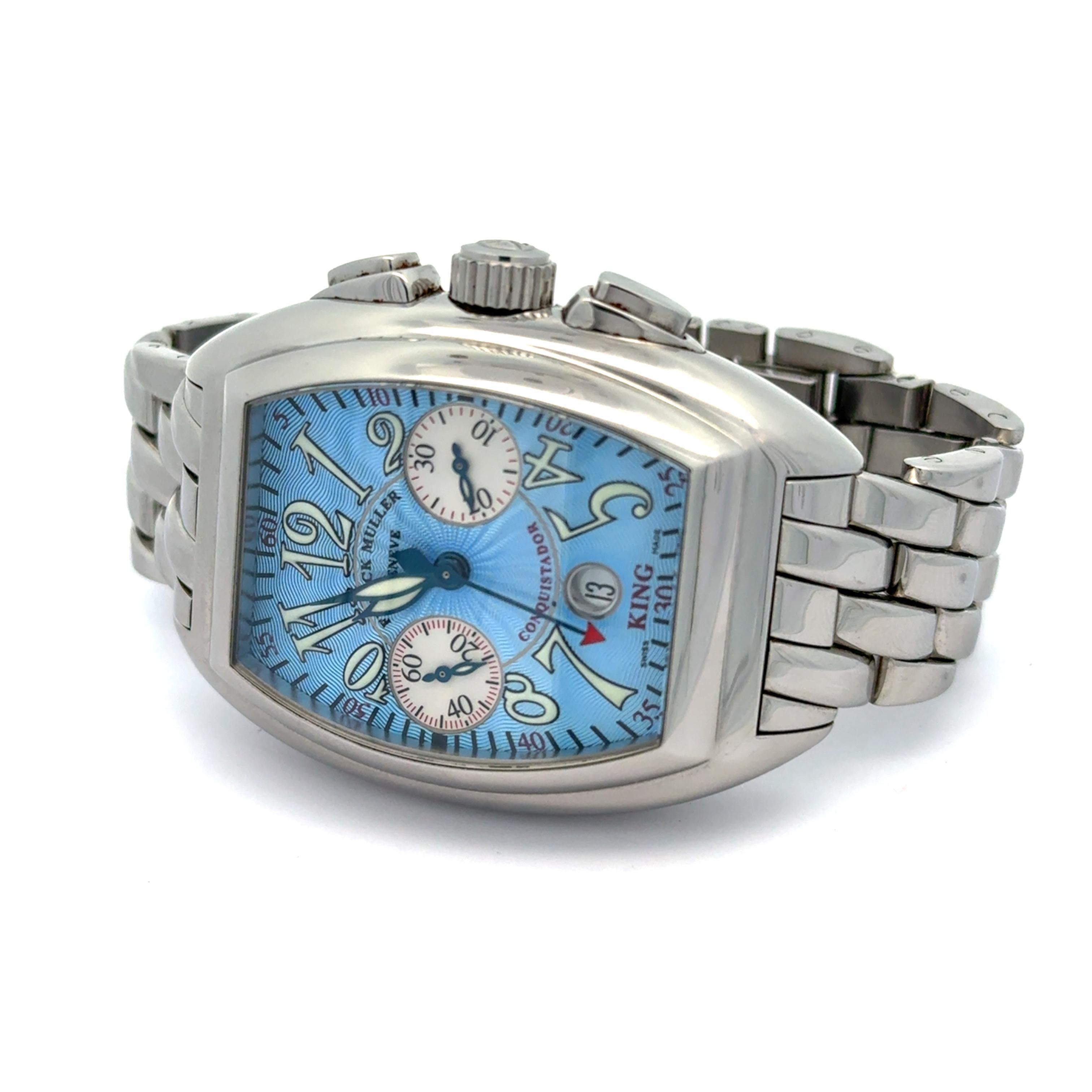 Montre Franck Muller Conquistador King Chronograph 8005CC Inox Cadran Bleu en vente 3