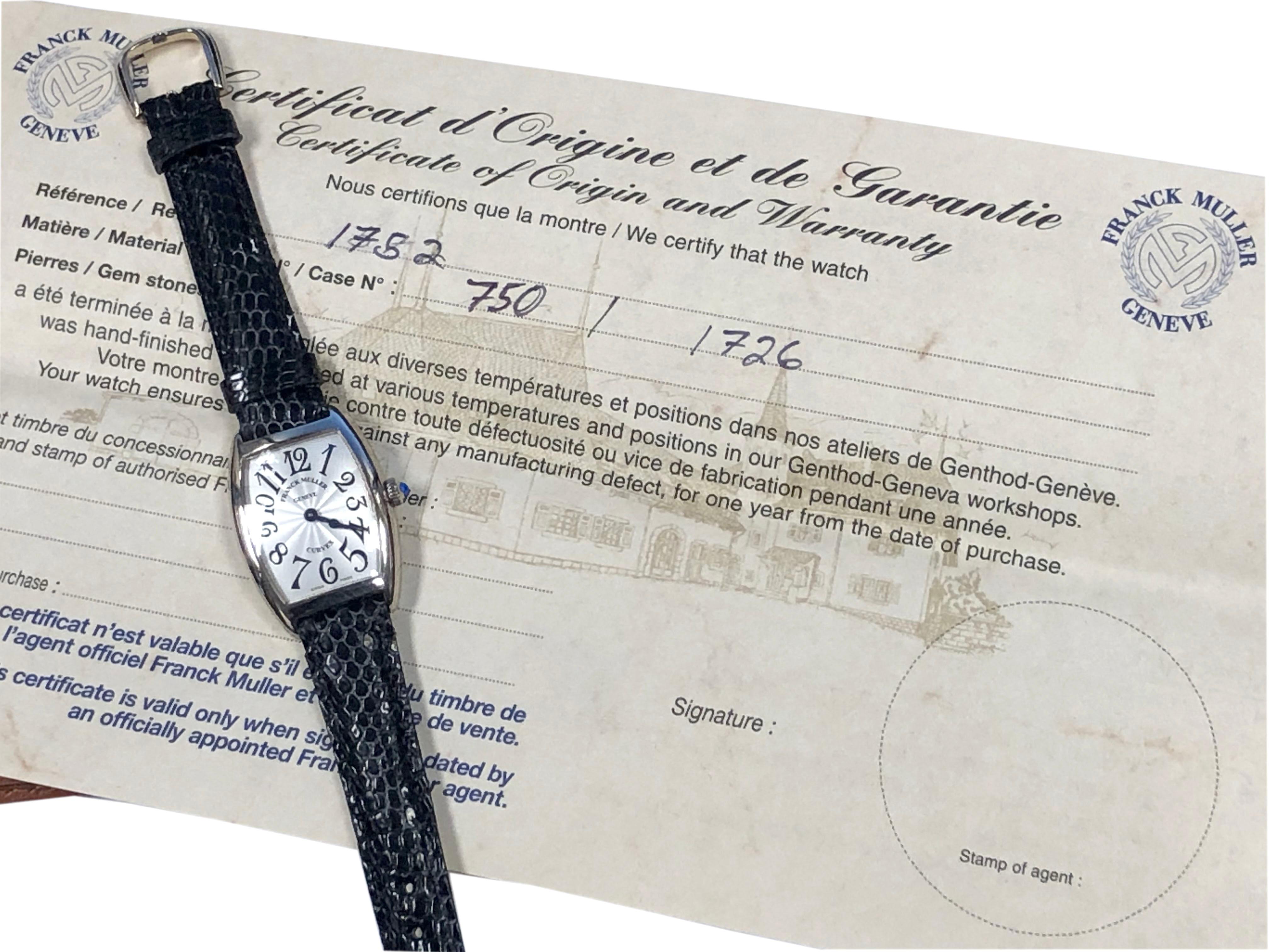 Franck Muller Curvex 18k White Gold ladies Ref 1752 Quartz Wrist Watch 2
