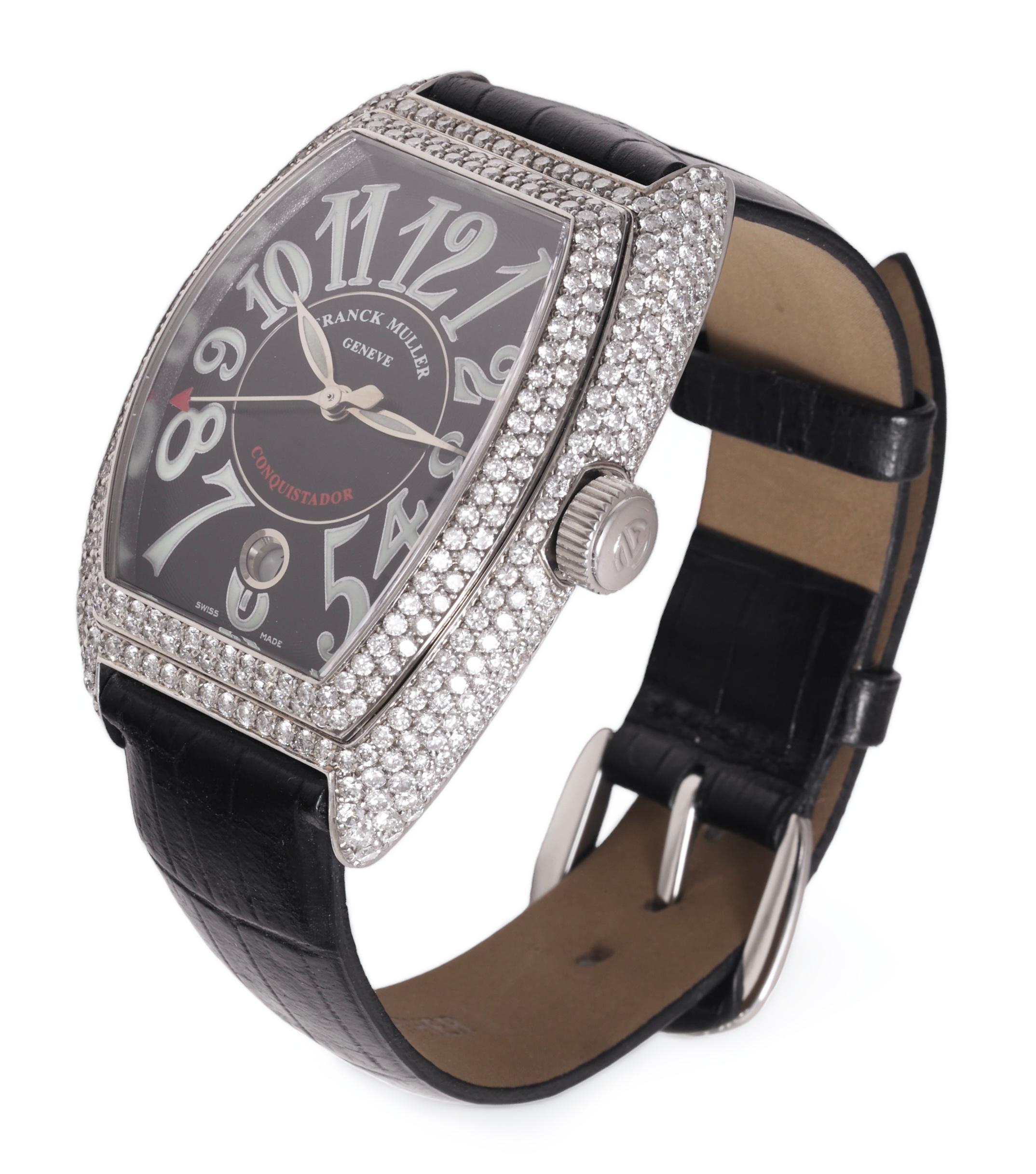 Full set Franck Muller Diamonds Conquistador Automatic Wristwatch Ref. 8001 SC

Reference number: 8001-SC

Model: Conquistador

Movement: Automatic

Case: Stainless Steel 35.5 mm x 48.5 mm x 12.6 mm, Water resistance 3 ATM, Sapphire crystal,