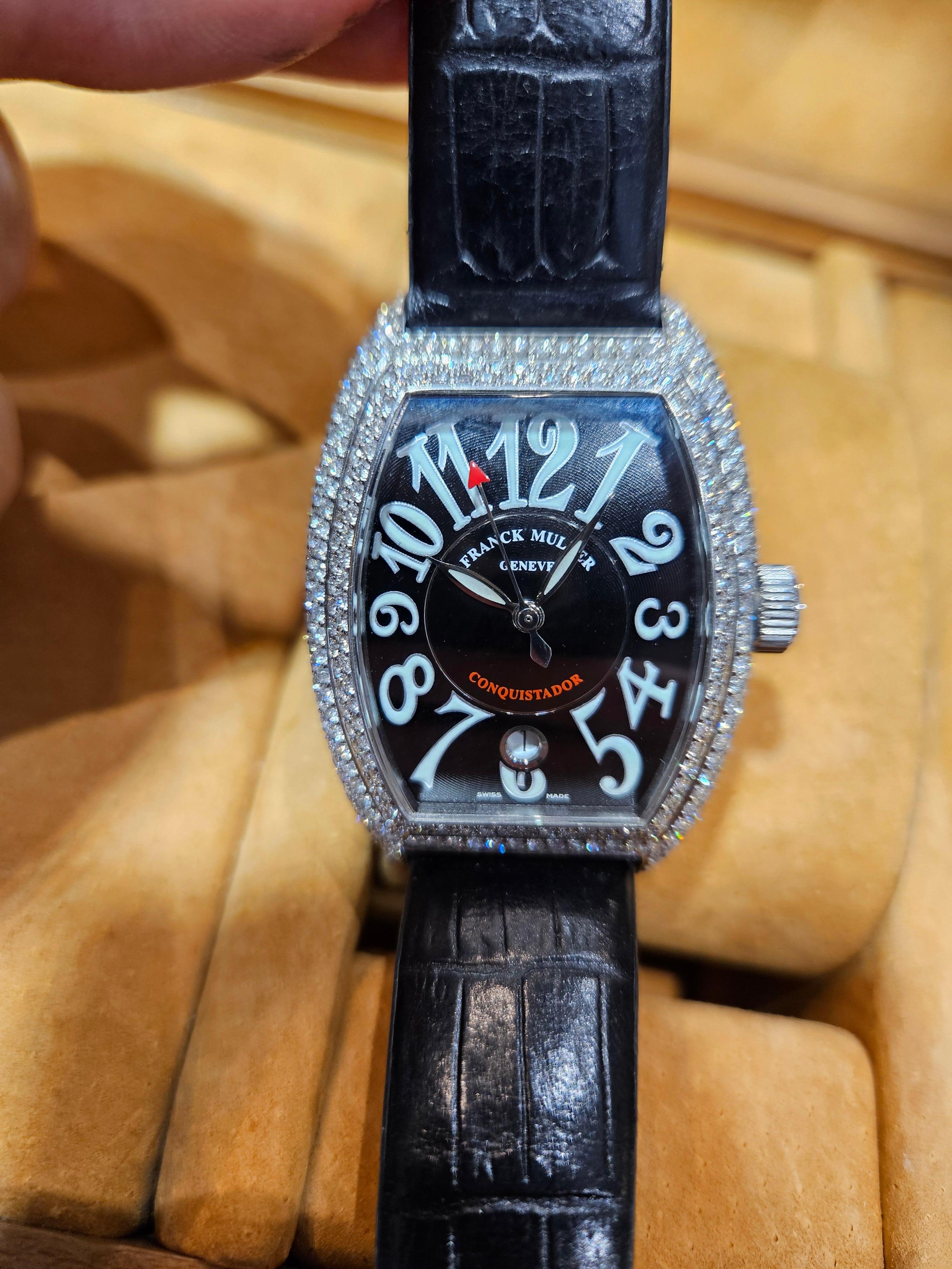 Franck Muller Diamonds Conquistador Automatic Wristwatch Ref. 8001 SC Full Set For Sale 13