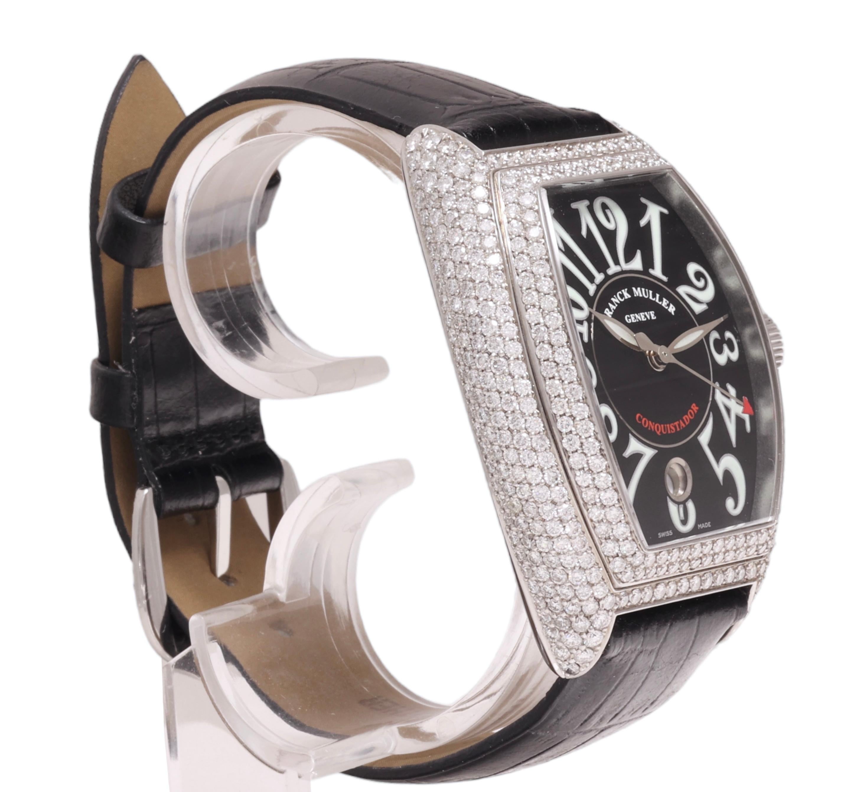 Brilliant Cut Franck Muller Diamonds Conquistador Automatic Wristwatch Ref. 8001 SC Full Set For Sale