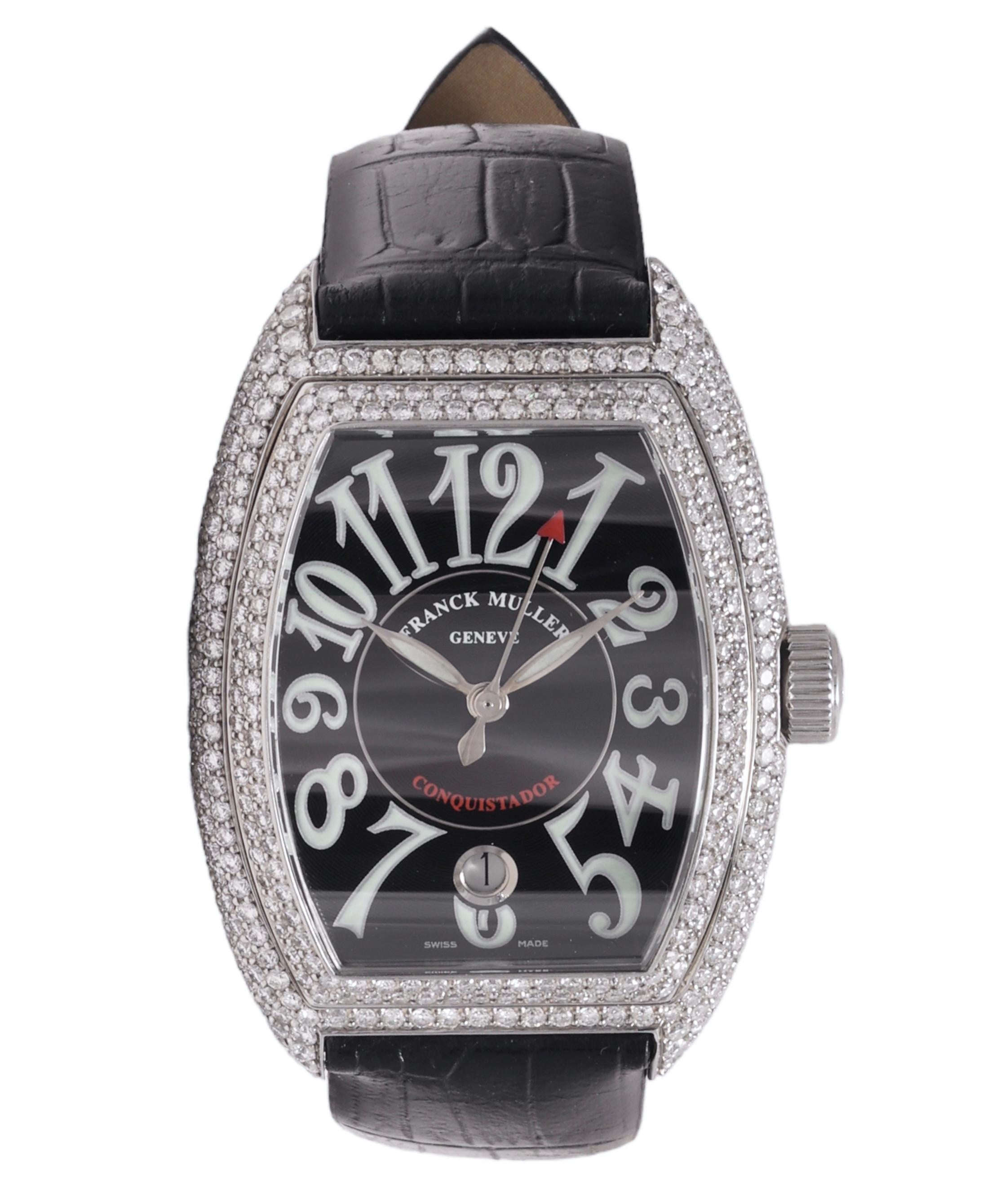 Franck Muller Diamonds Conquistador Automatic Wristwatch Ref. 8001 SC Full Set In Excellent Condition For Sale In Antwerp, BE