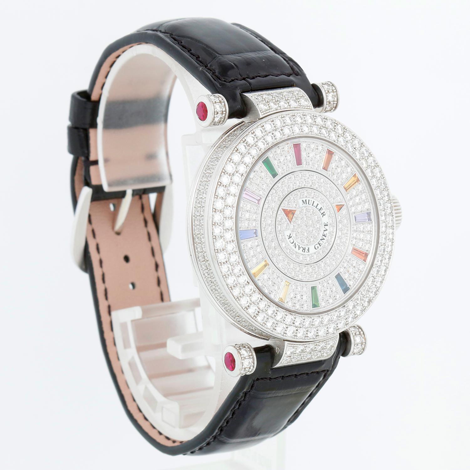 Franck Muller Double Mystery 18K White Gold Diamond Watch DRM D 2R CD In Excellent Condition In Dallas, TX