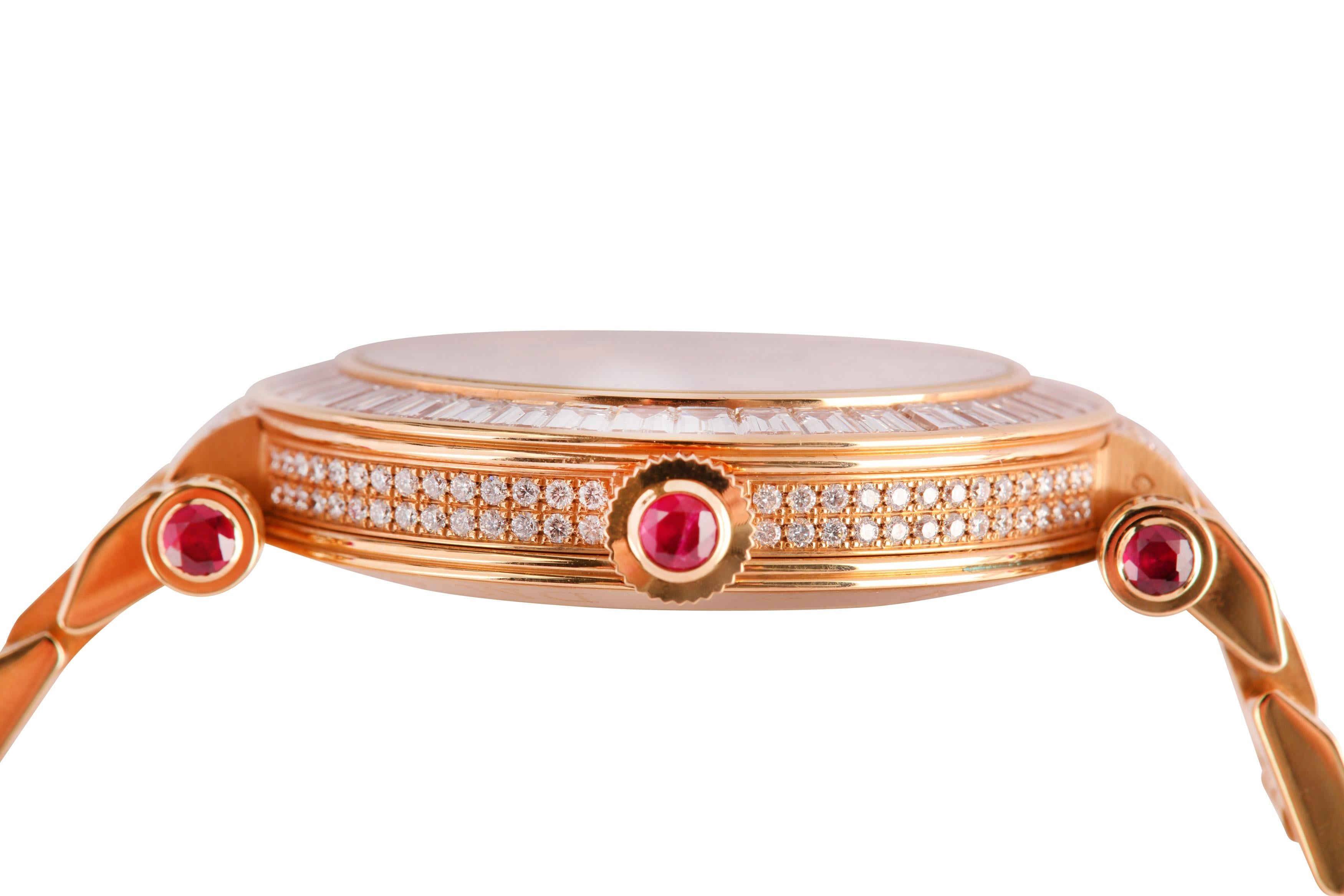 Round Cut Franck Muller Double Mystery Watch 2020, 18 Karat Gold, Ruby & Diamond Bracelet