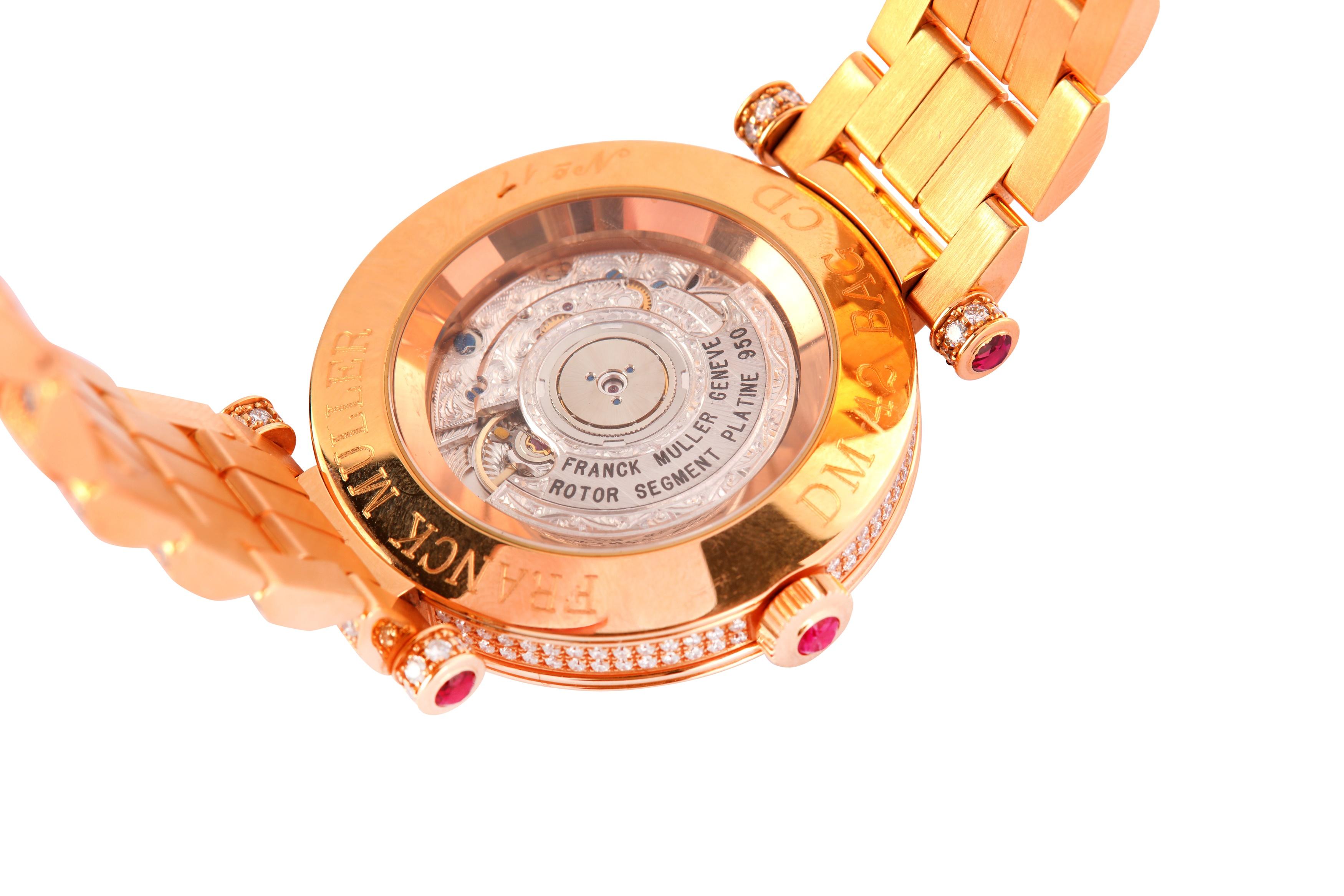 Women's or Men's Franck Muller Double Mystery Watch 2020, 18 Karat Gold, Ruby & Diamond Bracelet
